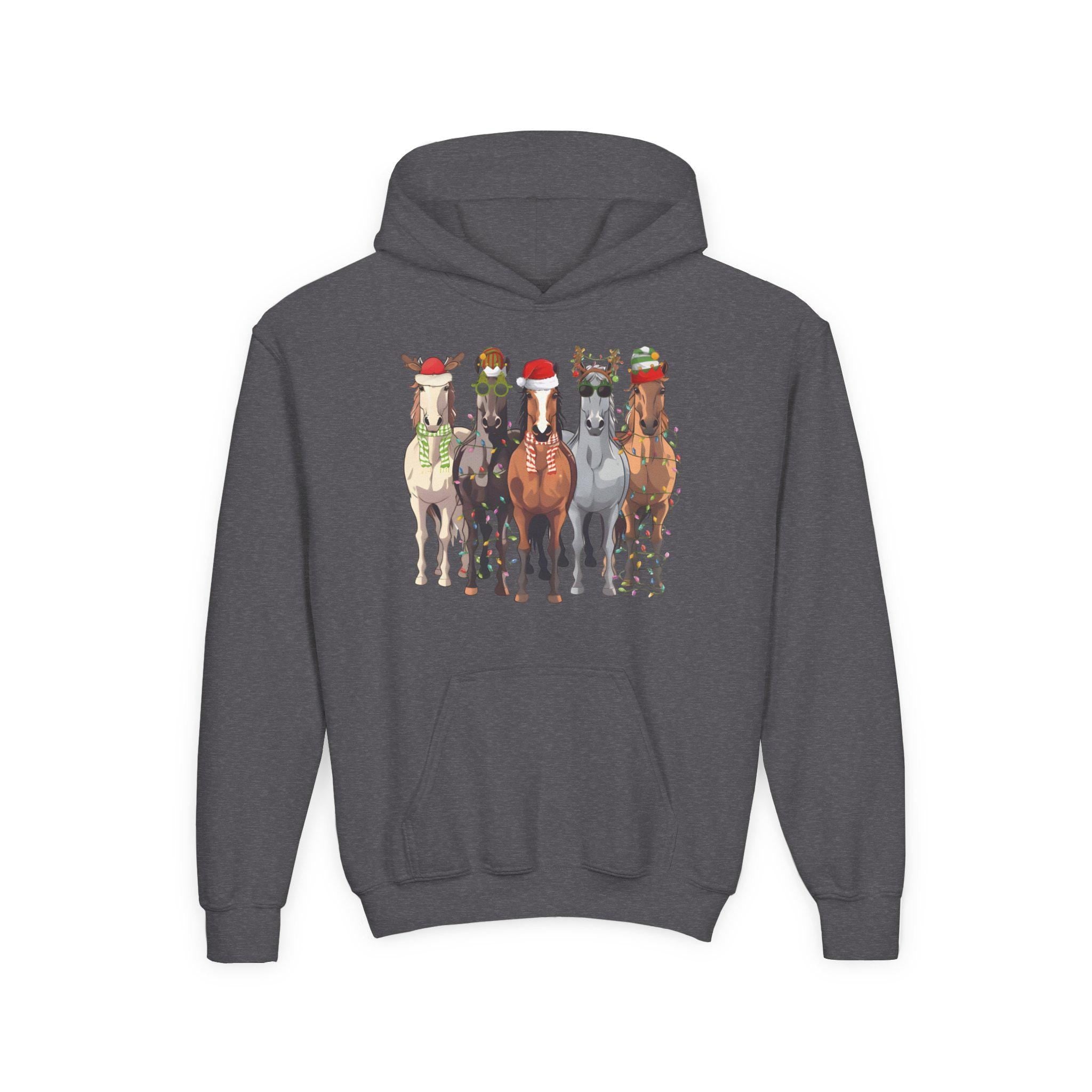 Kids Holiday Horse Hoodie, Festive Western Christmas Sweatshirt, Christmas Horse -Razels