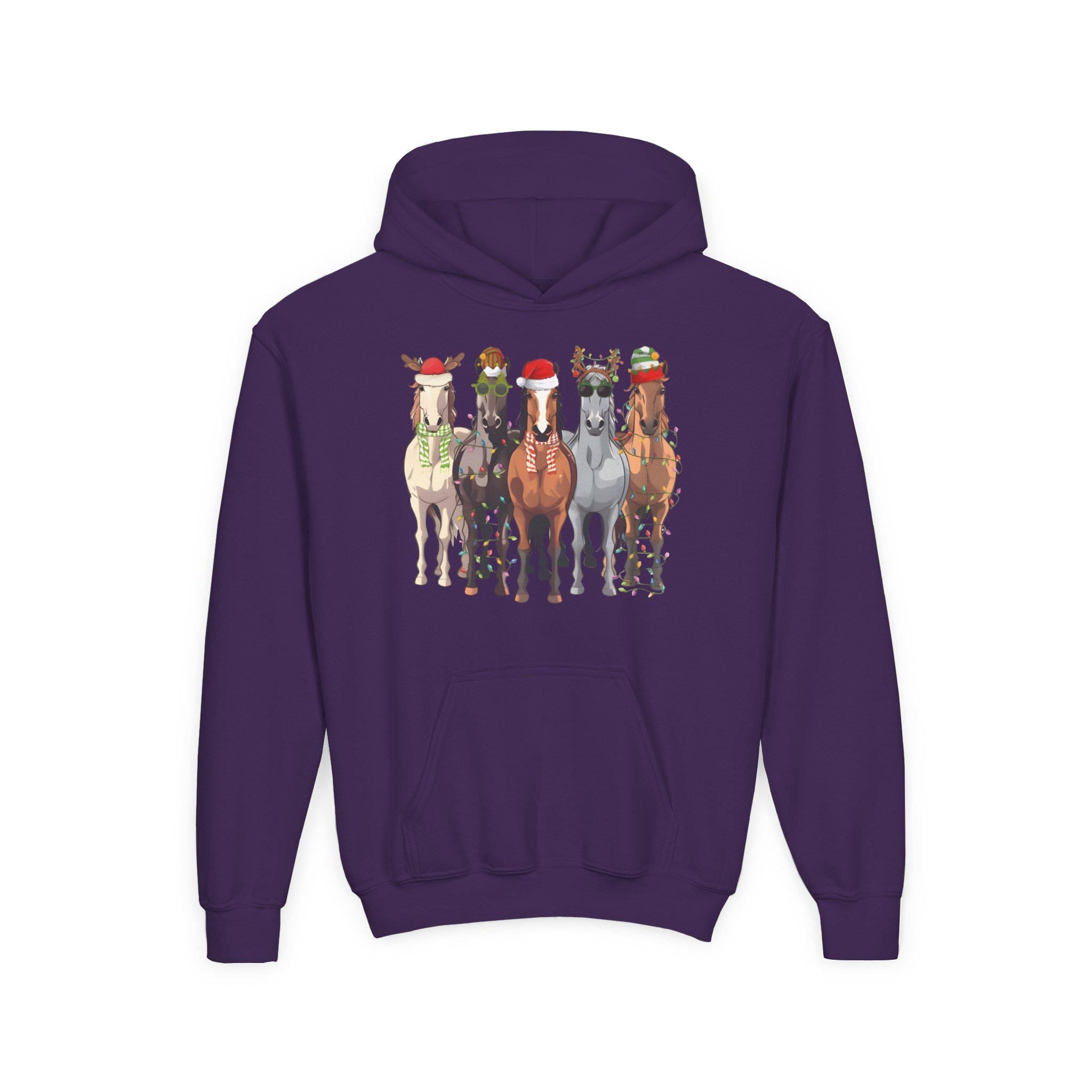 Kids Holiday Horse Hoodie, Festive Western Christmas Sweatshirt, Christmas Horse -Razels