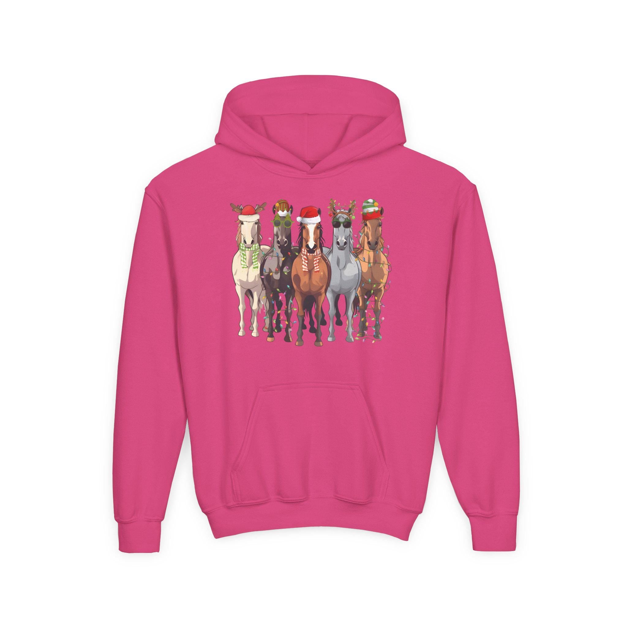 Kids Holiday Horse Hoodie, Festive Western Christmas Sweatshirt, Christmas Horse -Razels