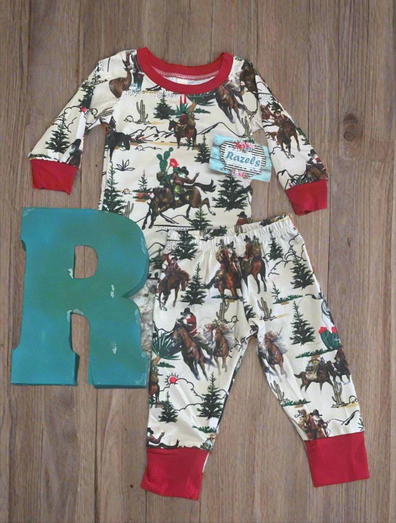 Cowboy Santa Christmas Pajamas, Western Family Matching PJs -Razels