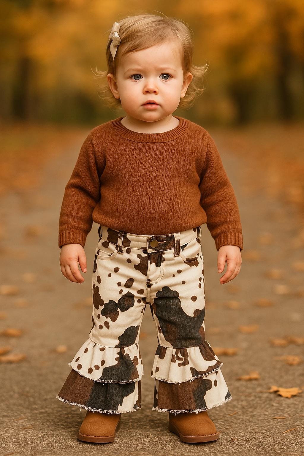 Girls Cowprint Cowgirl Jeans – Girls Western Bell Bottoms | Kids Fall Outfit | Christmas Gift Idea -Razels