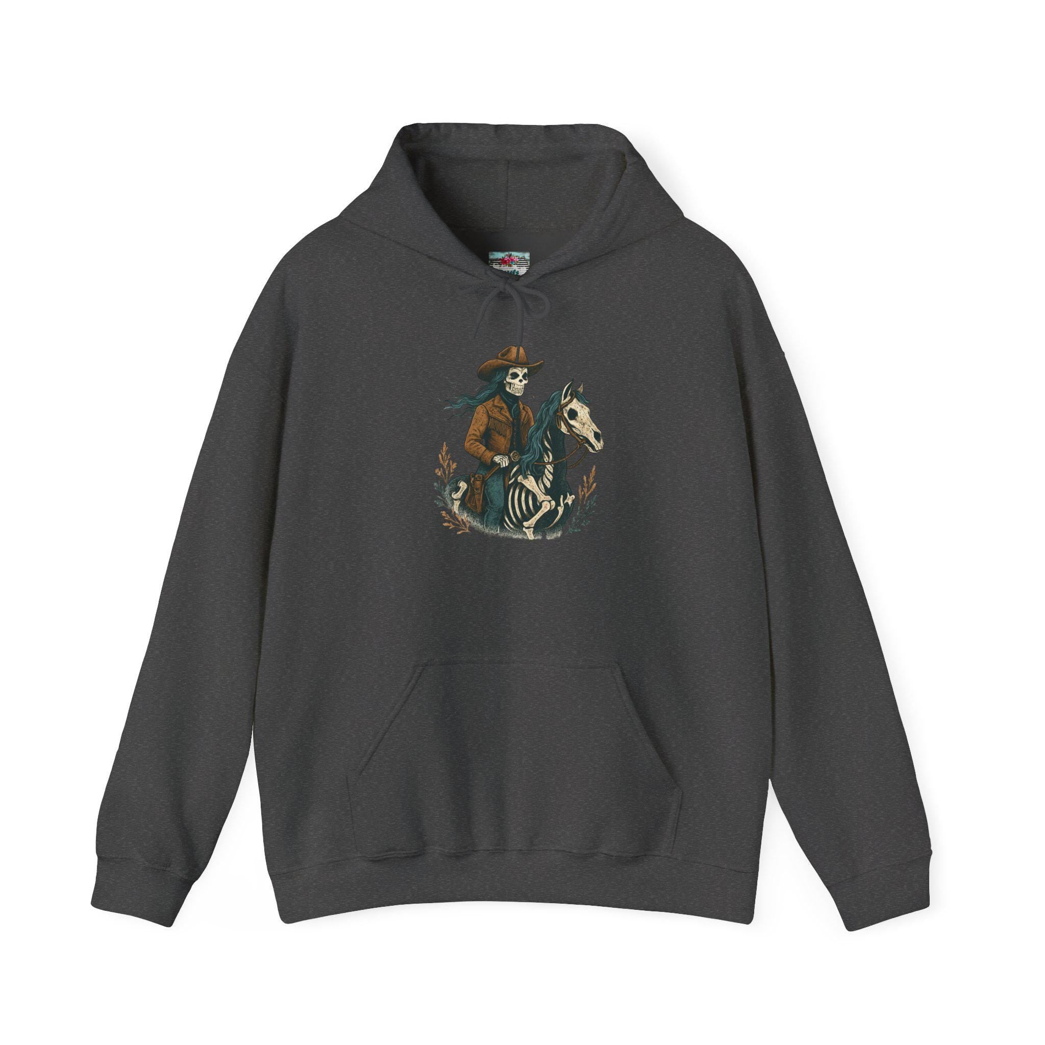 Cowgirl Skeleton Hoodie, Western Halloween Sweatshirt, Spooky Cowgirl Riding Horse -Razels