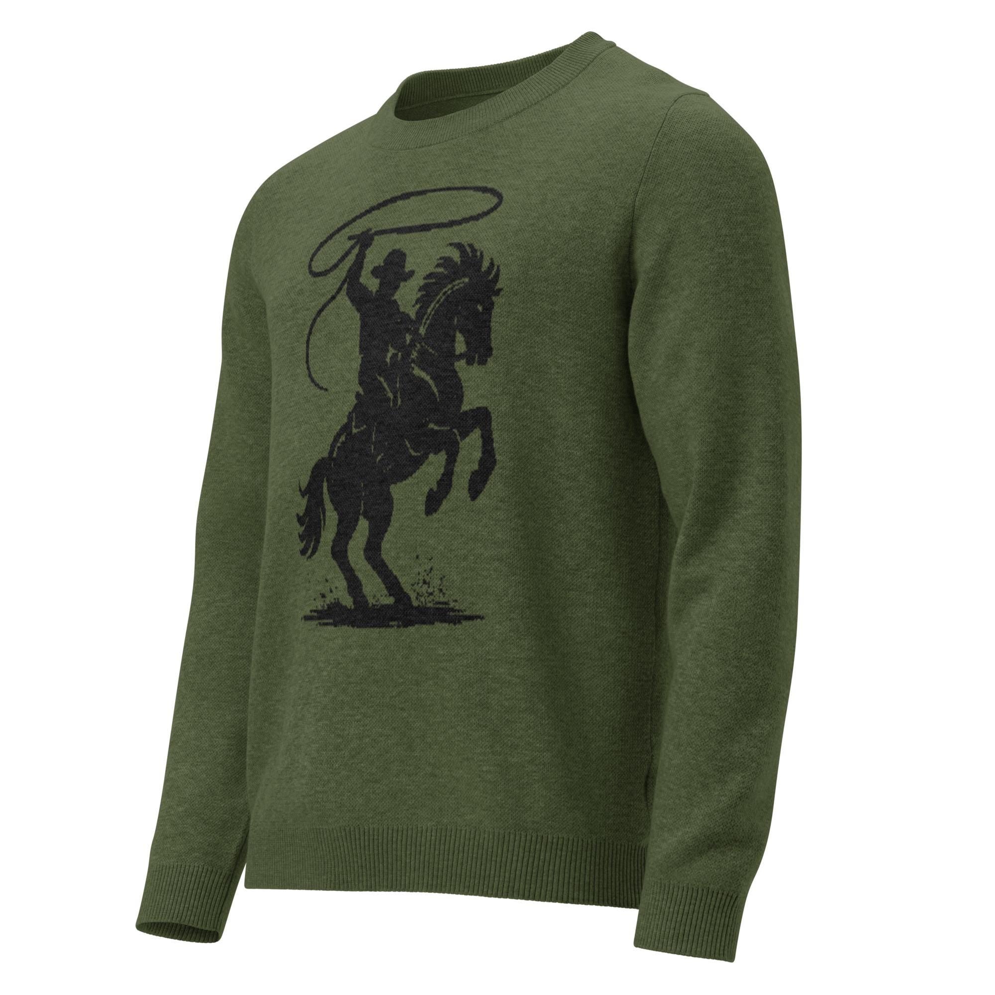 Cowboy Sweater – Olive Green Knit Pullover | Western Rope Rider Crewneck | Razels Exclusive -Razels