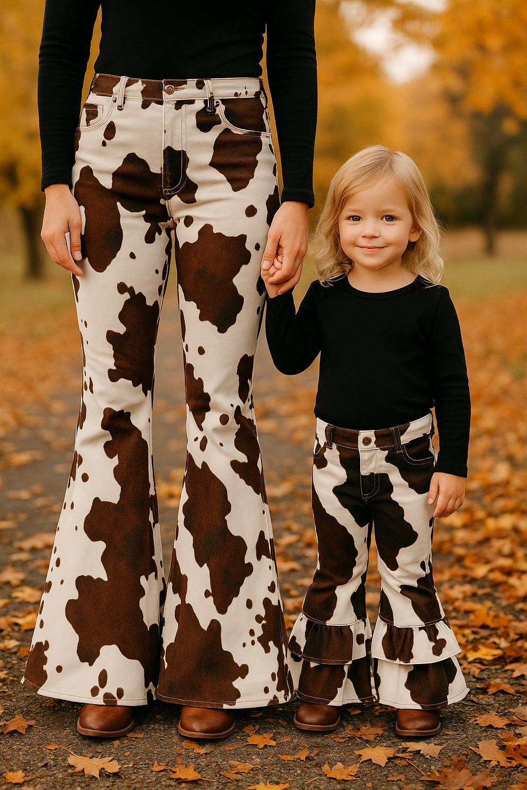 Girls Cowprint Cowgirl Jeans – Girls Western Bell Bottoms | Kids Fall Outfit | Christmas Gift Idea -Razels