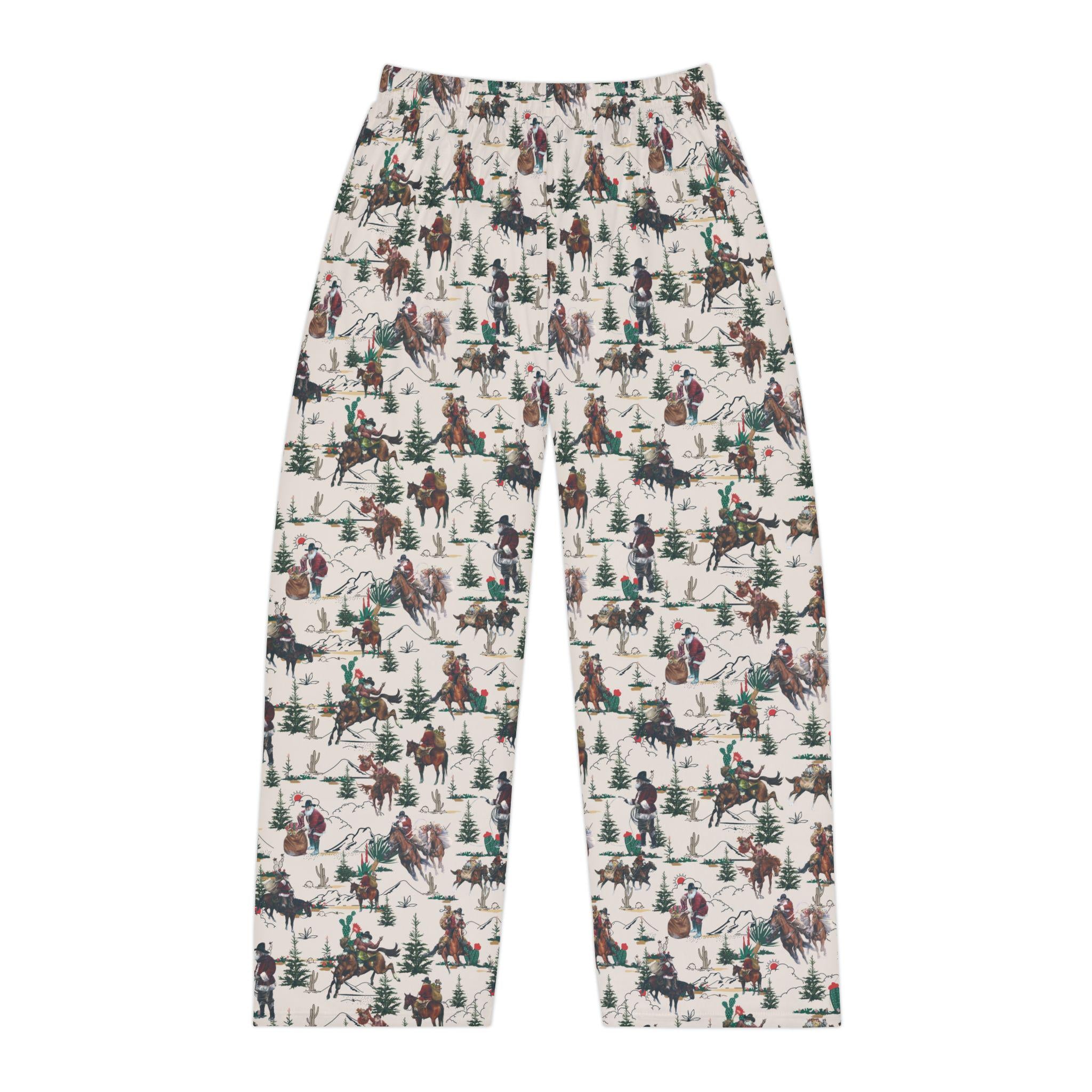 Men's Cowboy Santa Pajama Pants: Western Horse Print Holiday Sleepwear -Razels