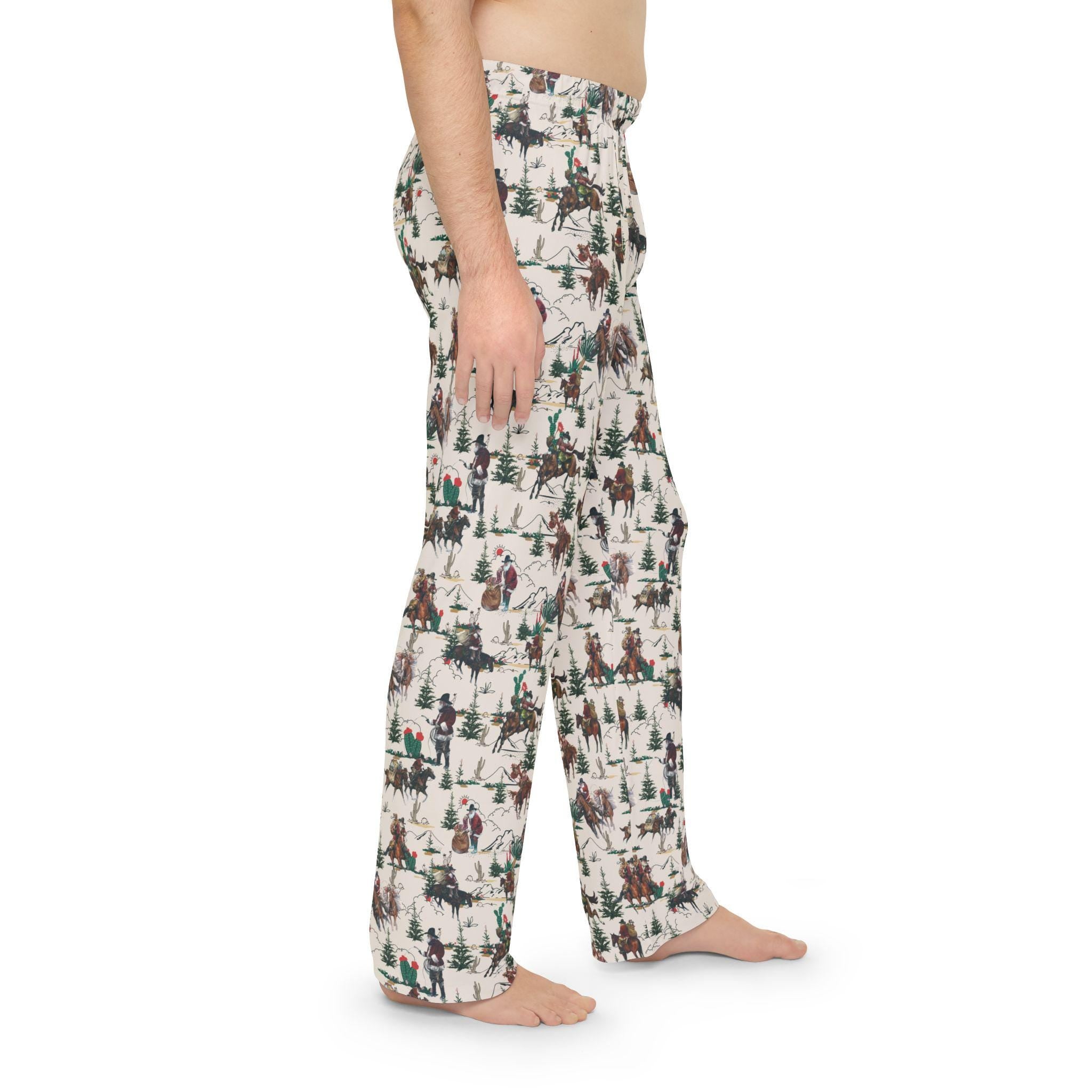 Men's Cowboy Santa Pajama Pants: Western Horse Print Holiday Sleepwear -Razels