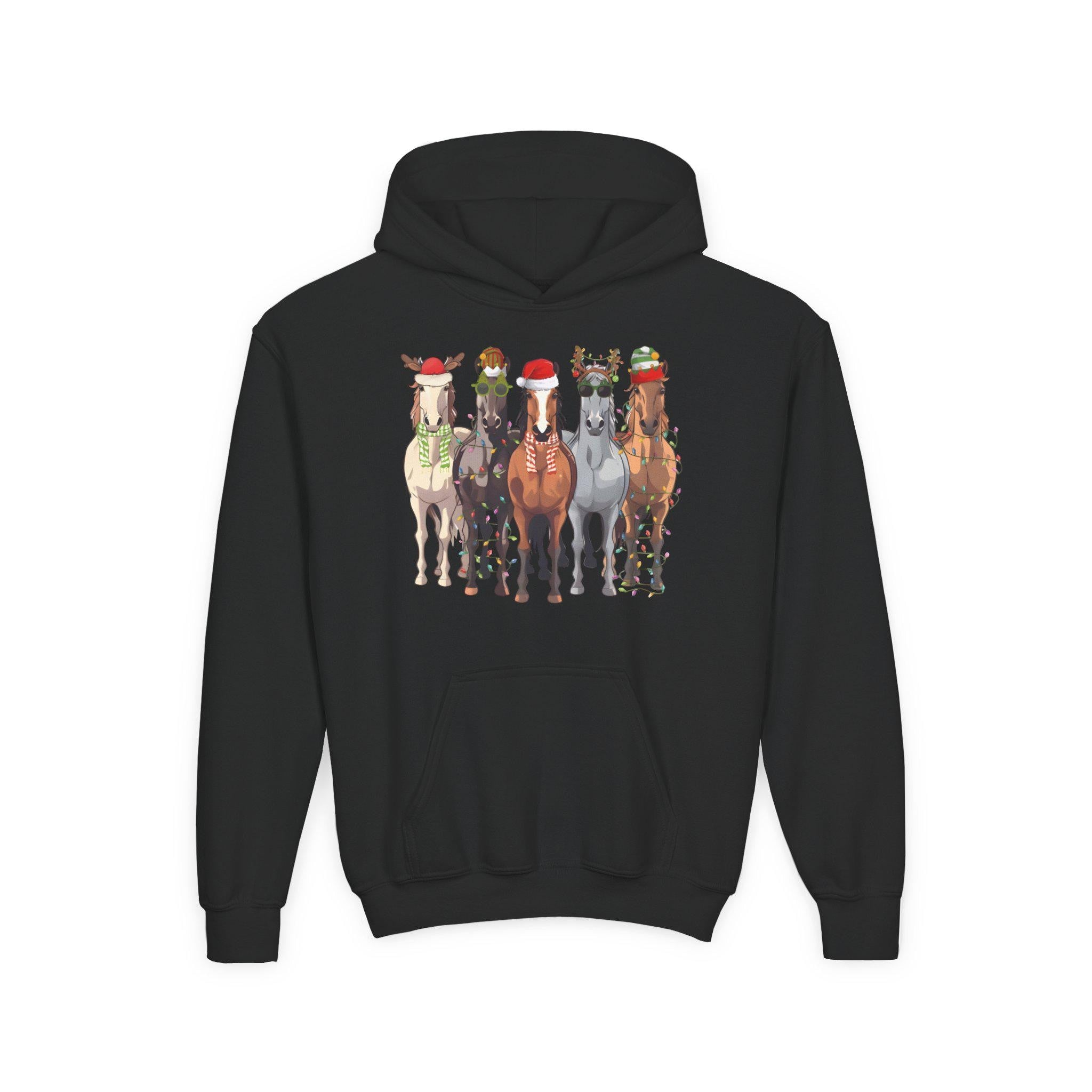 Kids Holiday Horse Hoodie, Festive Western Christmas Sweatshirt, Christmas Horse -Razels