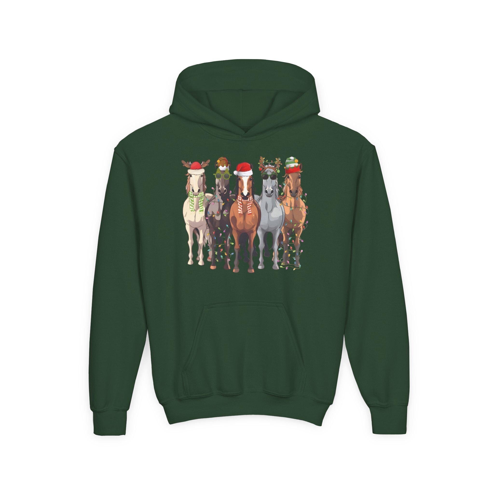 Kids Holiday Horse Hoodie, Festive Western Christmas Sweatshirt, Christmas Horse -Razels