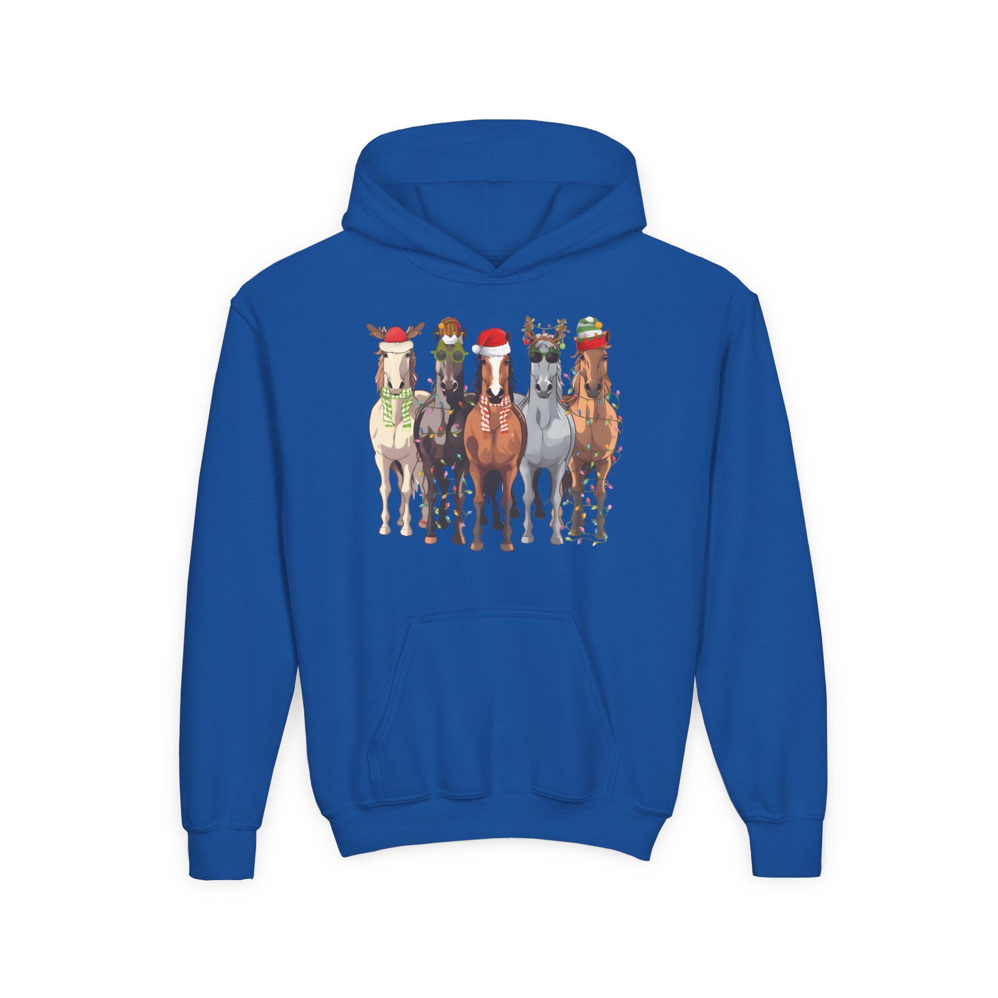 Kids Holiday Horse Hoodie, Festive Western Christmas Sweatshirt, Christmas Horse -Razels