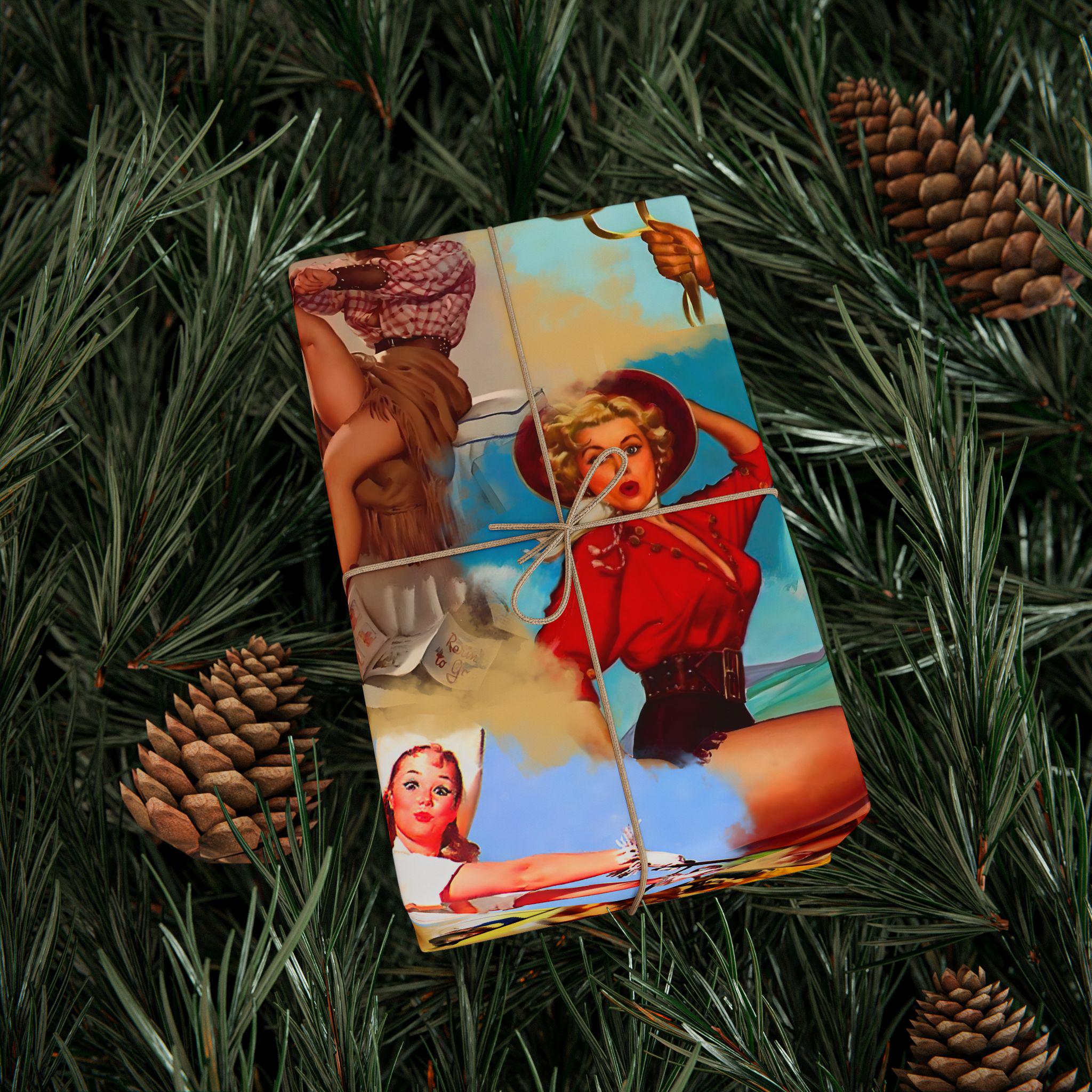 Vintage Cowgirl Wrapping Paper,  Retro Western Gift Wrap for Birthdays, Holidays & Boho Cowgirl Celebrations