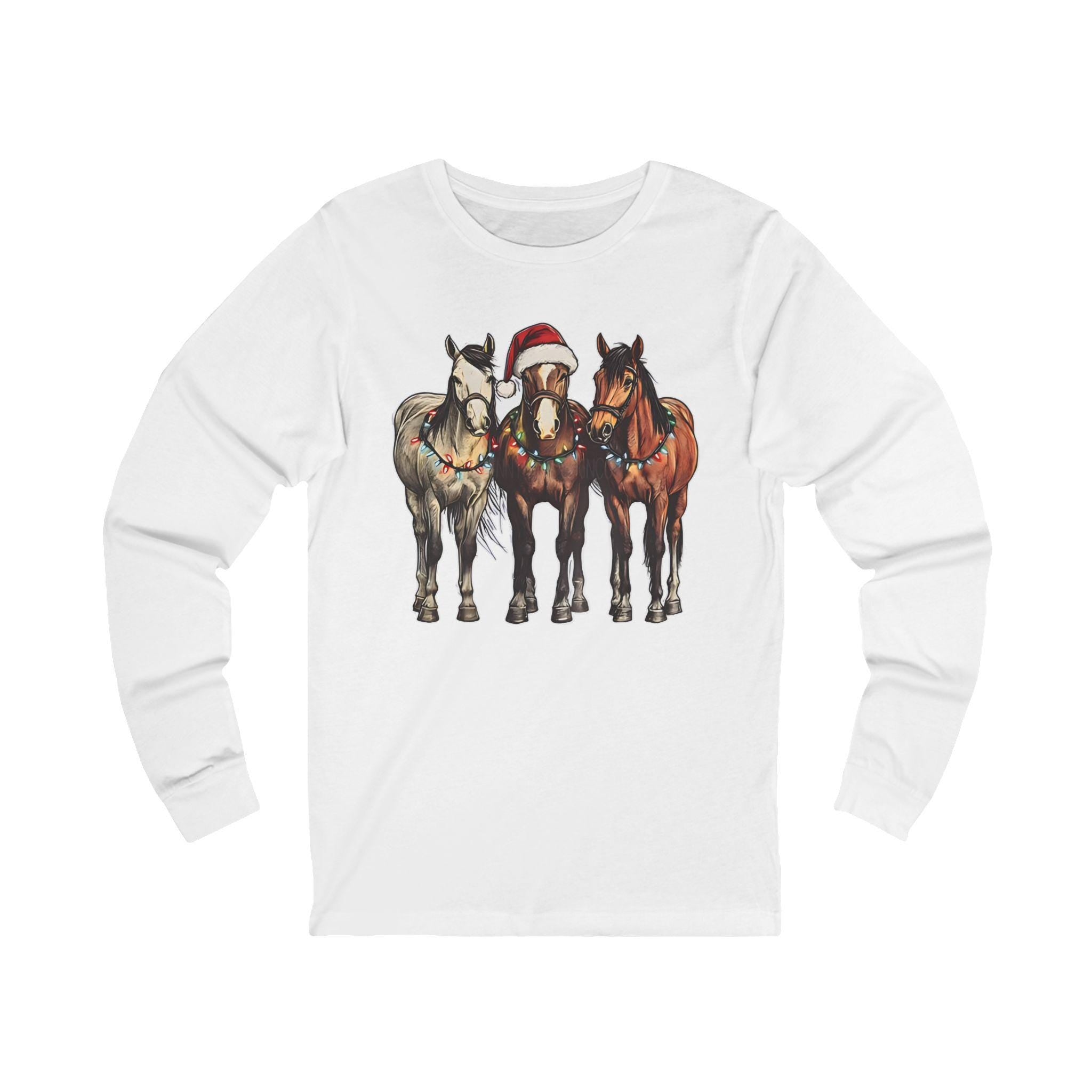 Festive Horse Christmas Long Sleeve Tee, Western Holiday Shirt | Unisex Jersey Top