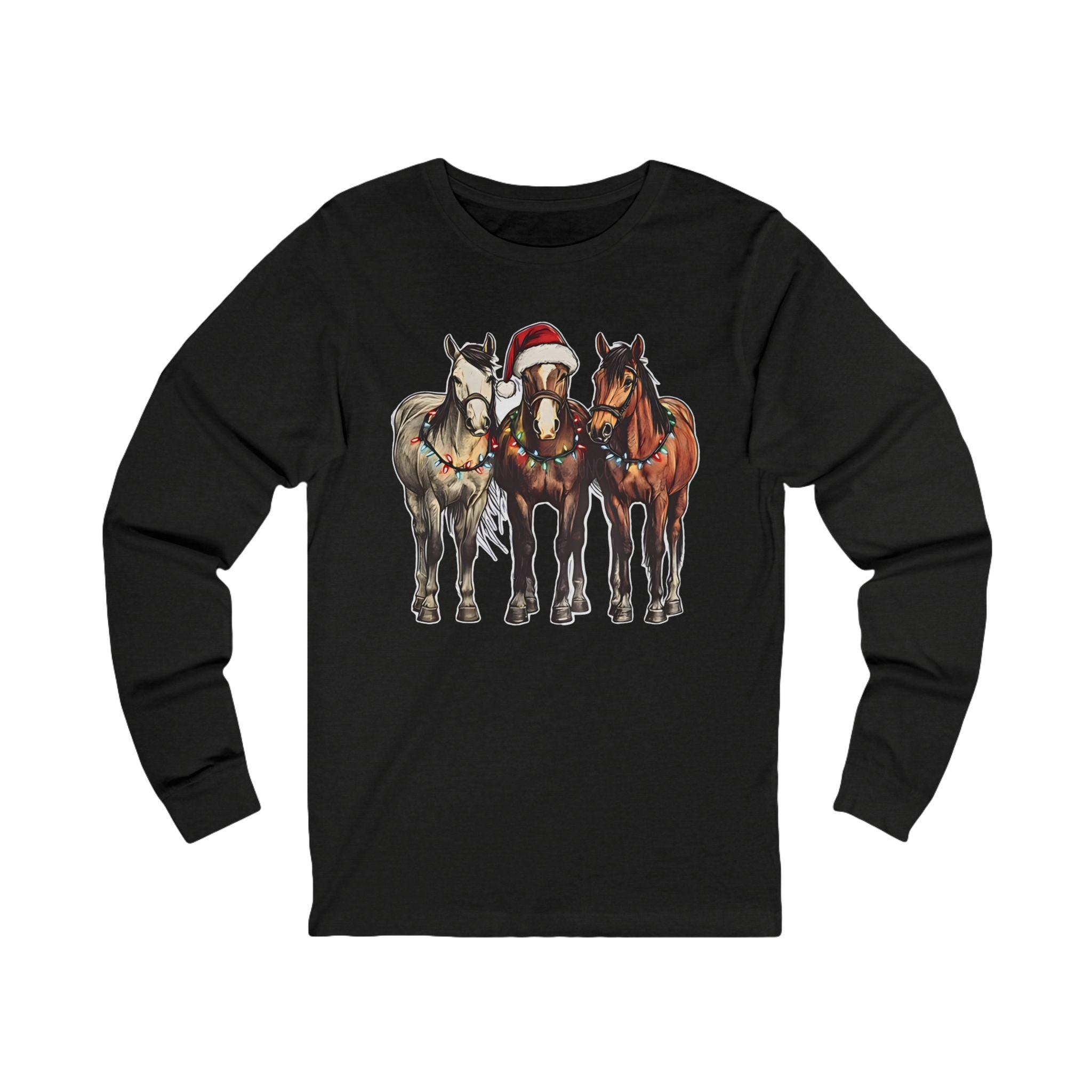 Festive Horse Christmas Long Sleeve Tee, Western Holiday Shirt | Unisex Jersey Top
