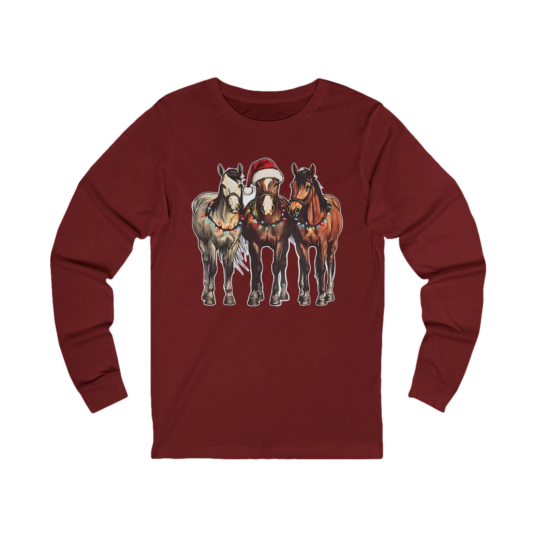 Festive Horse Christmas Long Sleeve Tee, Western Holiday Shirt | Unisex Jersey Top