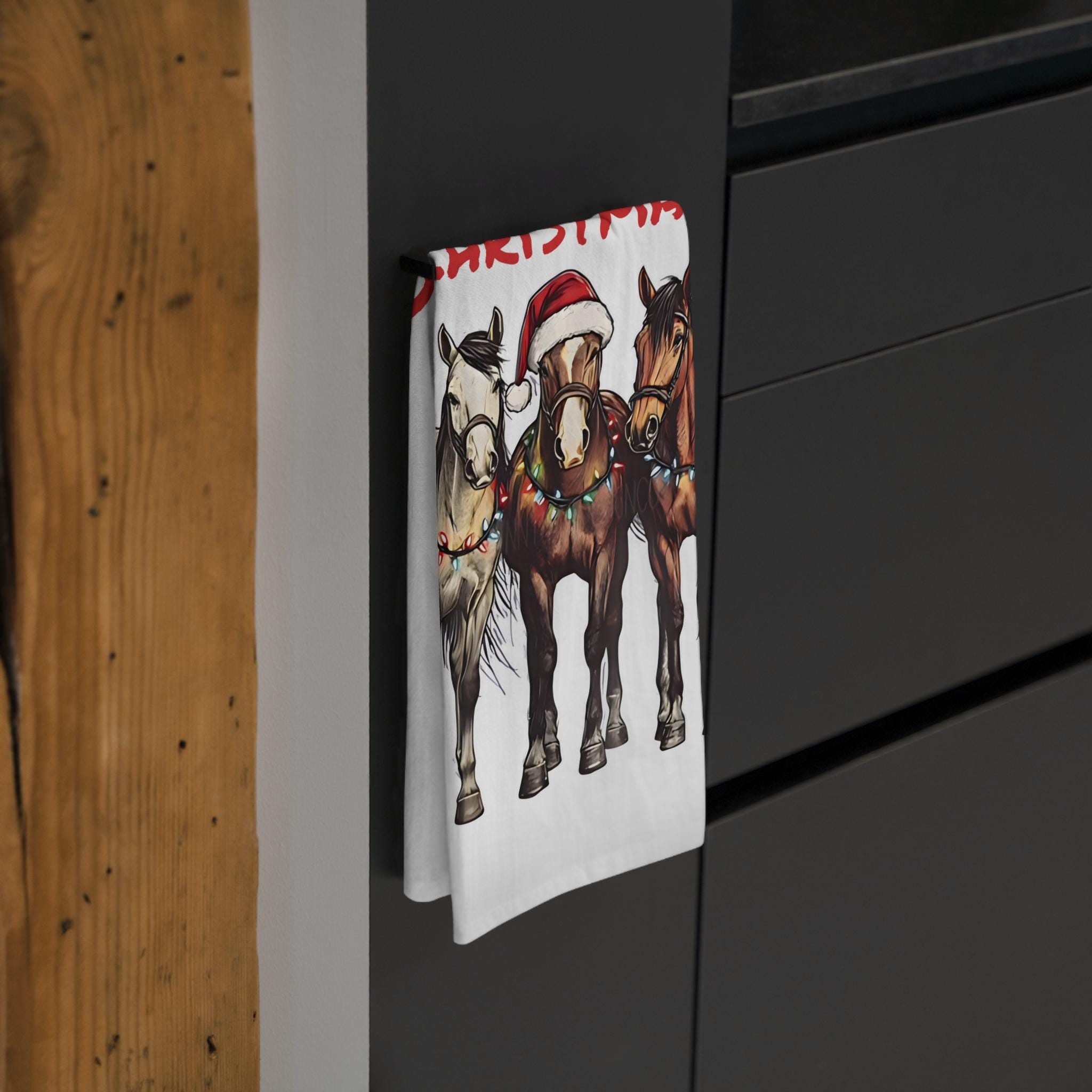 Mare-ry Christmas Horse Tea Towel, Western Holiday Decor