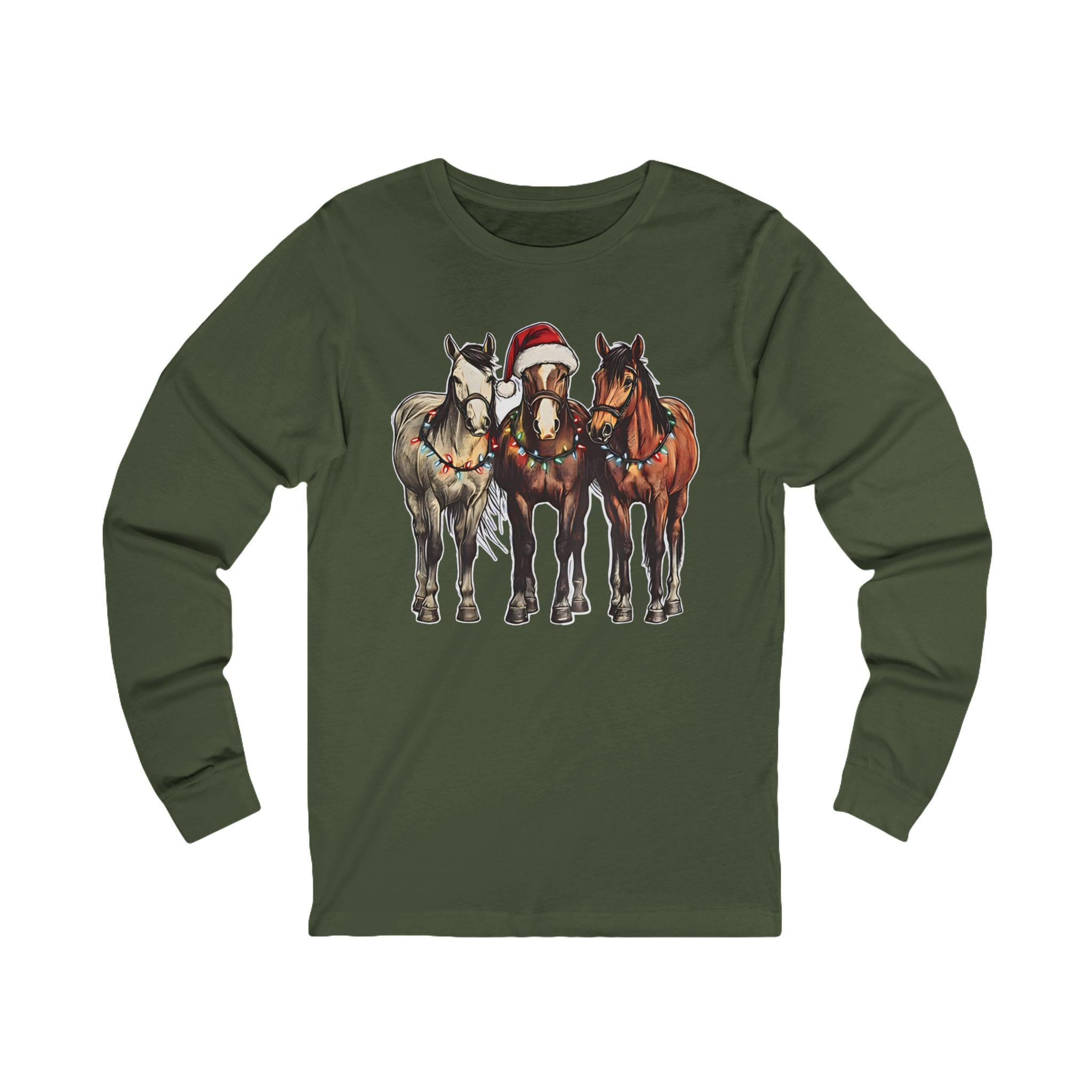 Festive Horse Christmas Long Sleeve Tee, Western Holiday Shirt | Unisex Jersey Top
