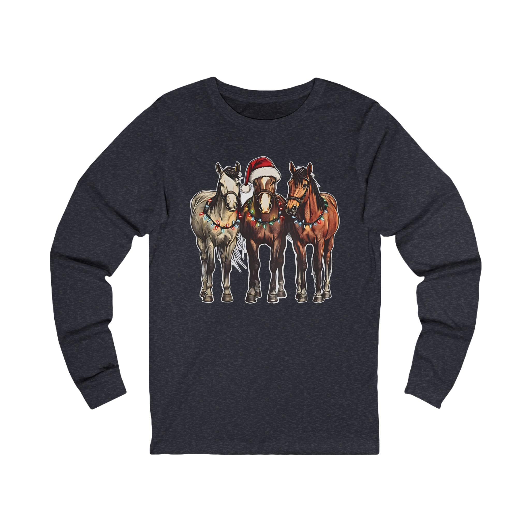 Festive Horse Christmas Long Sleeve Tee, Western Holiday Shirt | Unisex Jersey Top