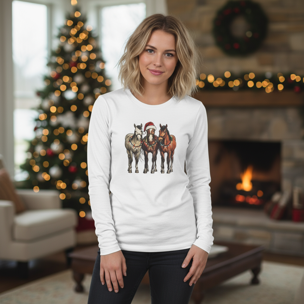 Christmas Horse Long Sleeve Tees,  Kids Western Holiday Shirt |  Matching Family Outfit