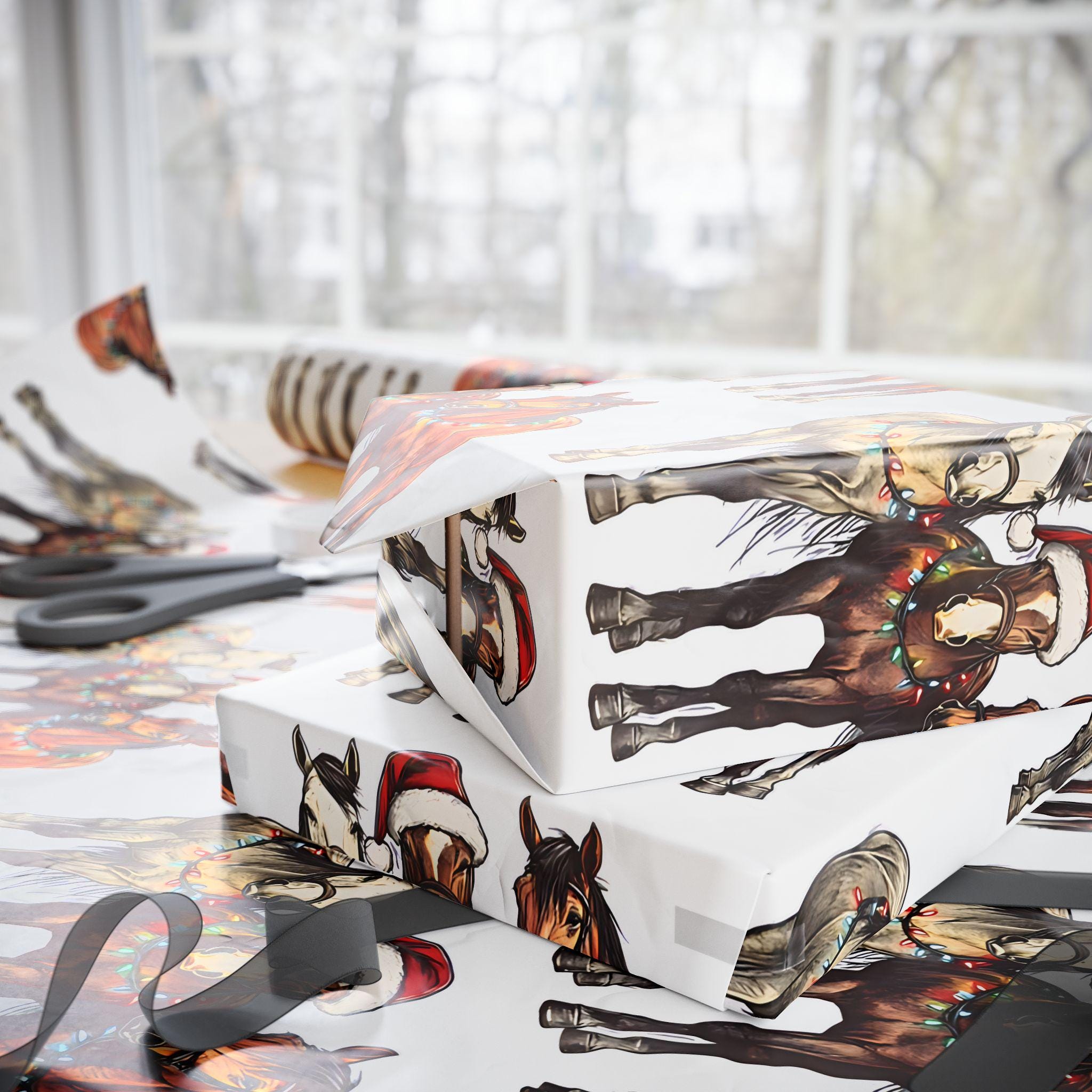 Holiday Horse Wrapping Paper, Western Christmas Gift Wrap, Custom Holiday Horse Paper, Cowboy Country Christmas Wrapping,