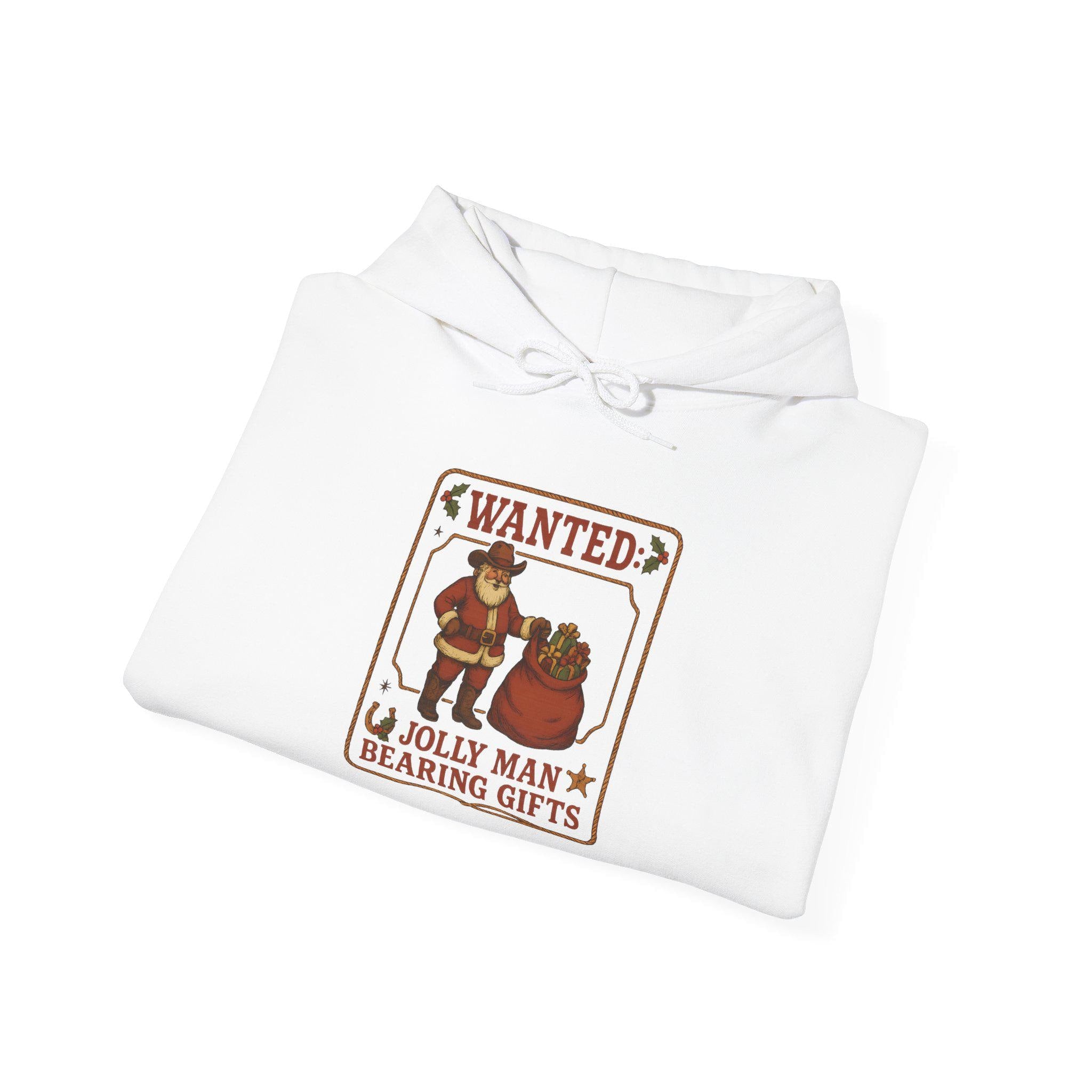 Cowboy Santa Wanted Poster Hoodie, Western Christmas Sweatshirt, Jolly Man Bearing Gifts