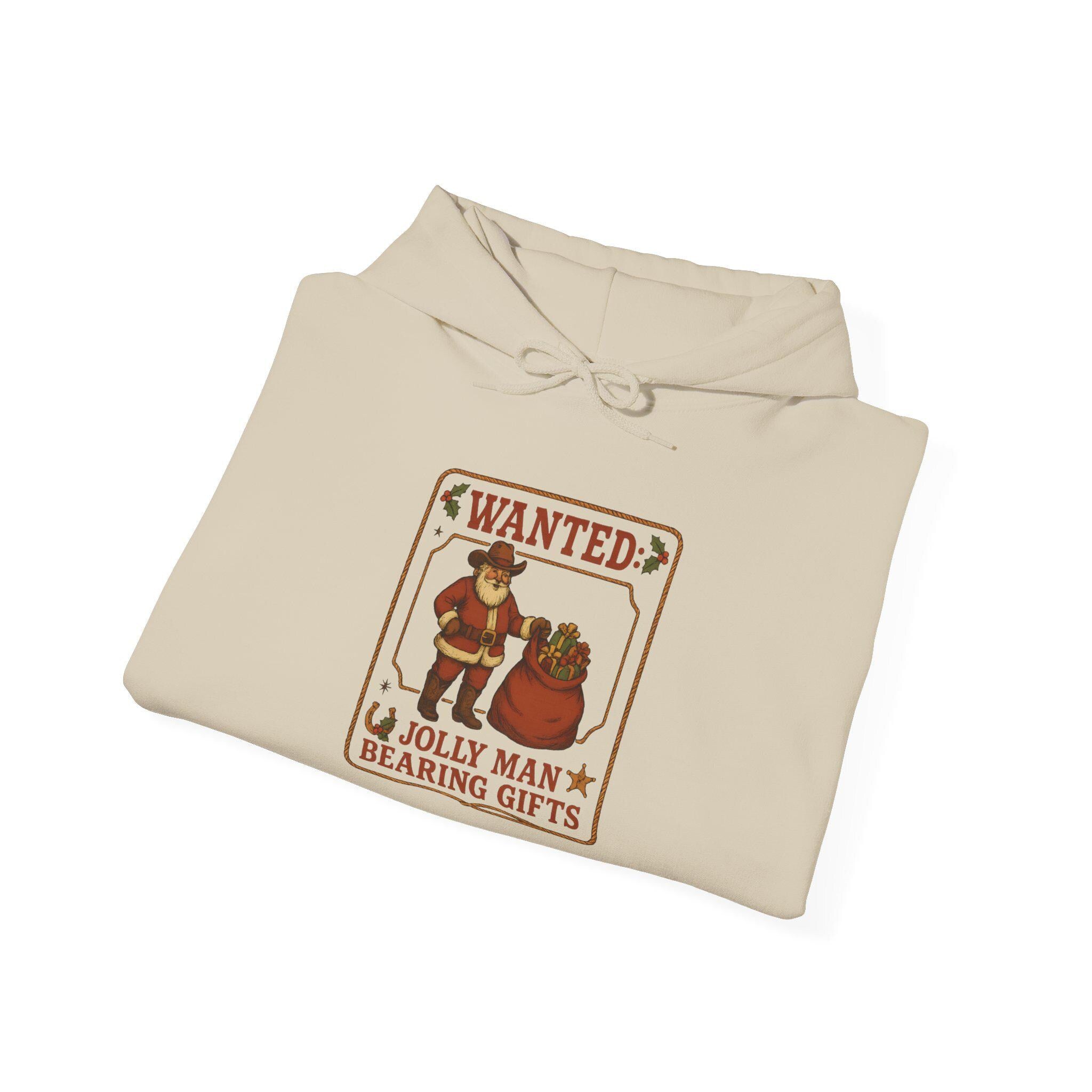 Cowboy Santa Wanted Poster Hoodie, Western Christmas Sweatshirt, Jolly Man Bearing Gifts