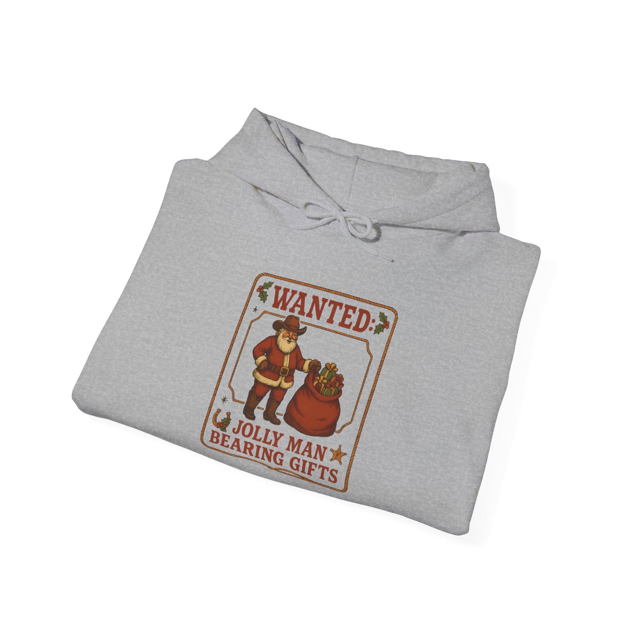 Cowboy Santa Wanted Poster Hoodie, Western Christmas Sweatshirt, Jolly Man Bearing Gifts