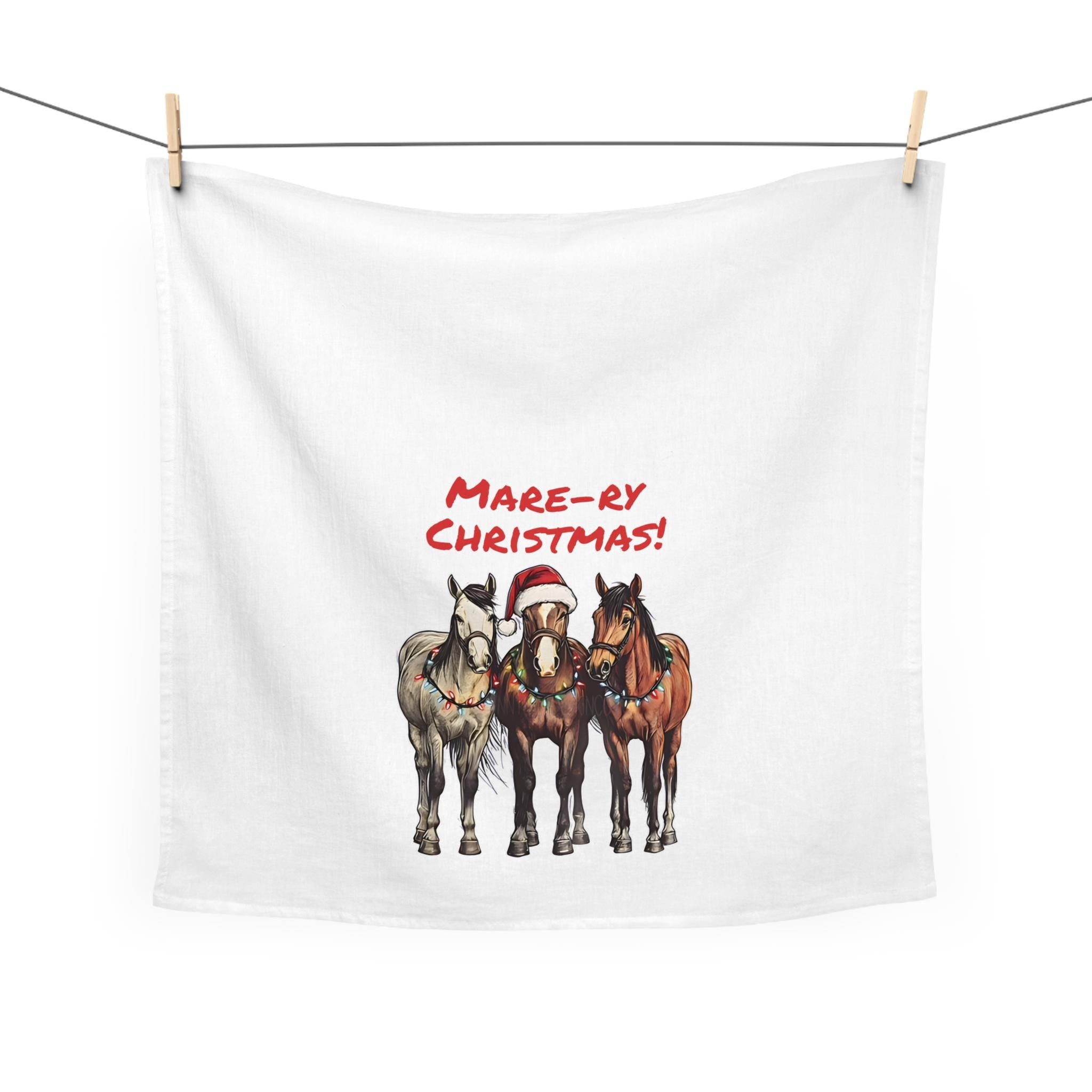 Mare-ry Christmas Horse Tea Towel, Western Holiday Decor