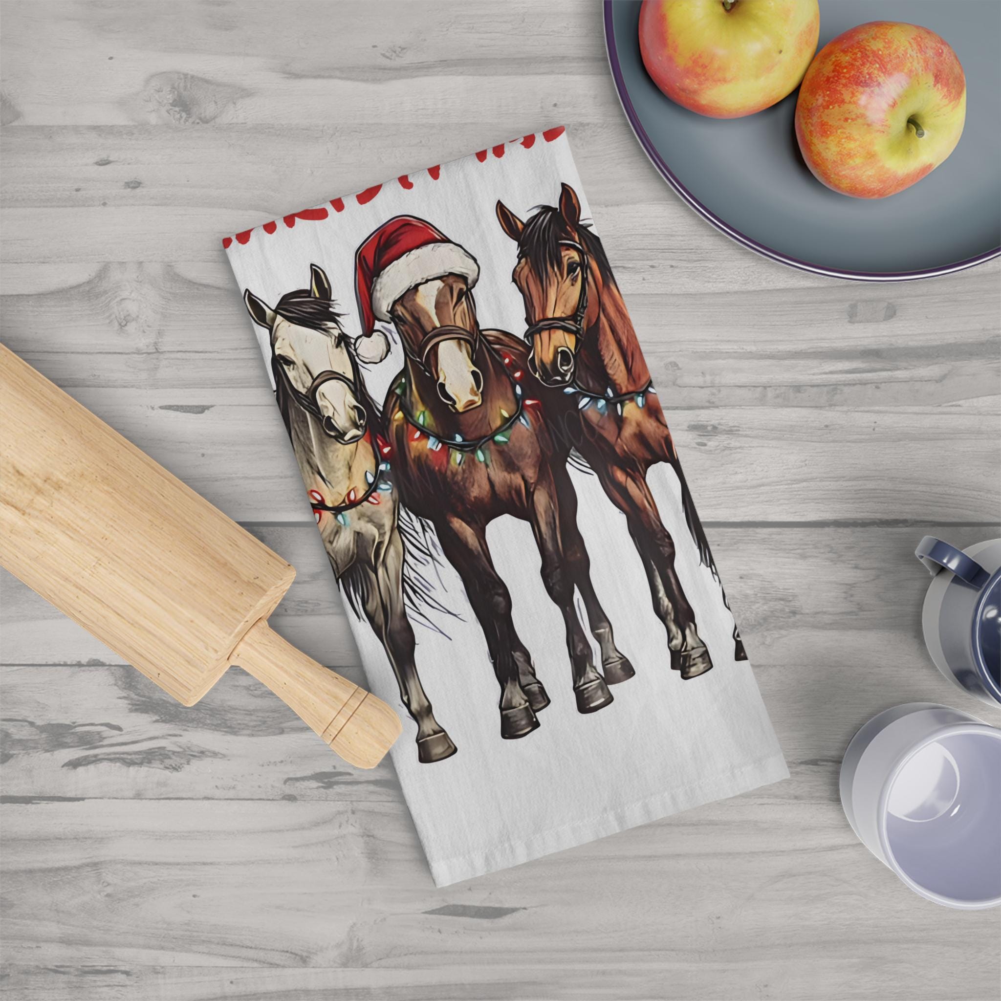 Mare-ry Christmas Horse Tea Towel, Western Holiday Decor