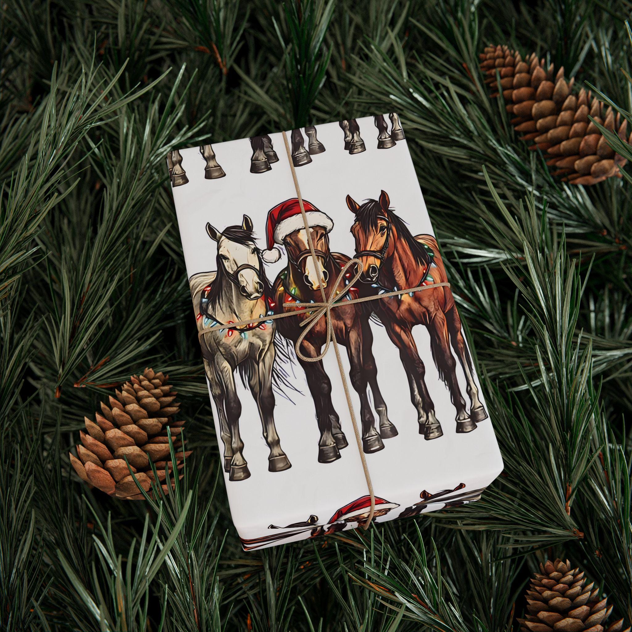 Holiday Horse Wrapping Paper, Western Christmas Gift Wrap, Custom Holiday Horse Paper, Cowboy Country Christmas Wrapping,