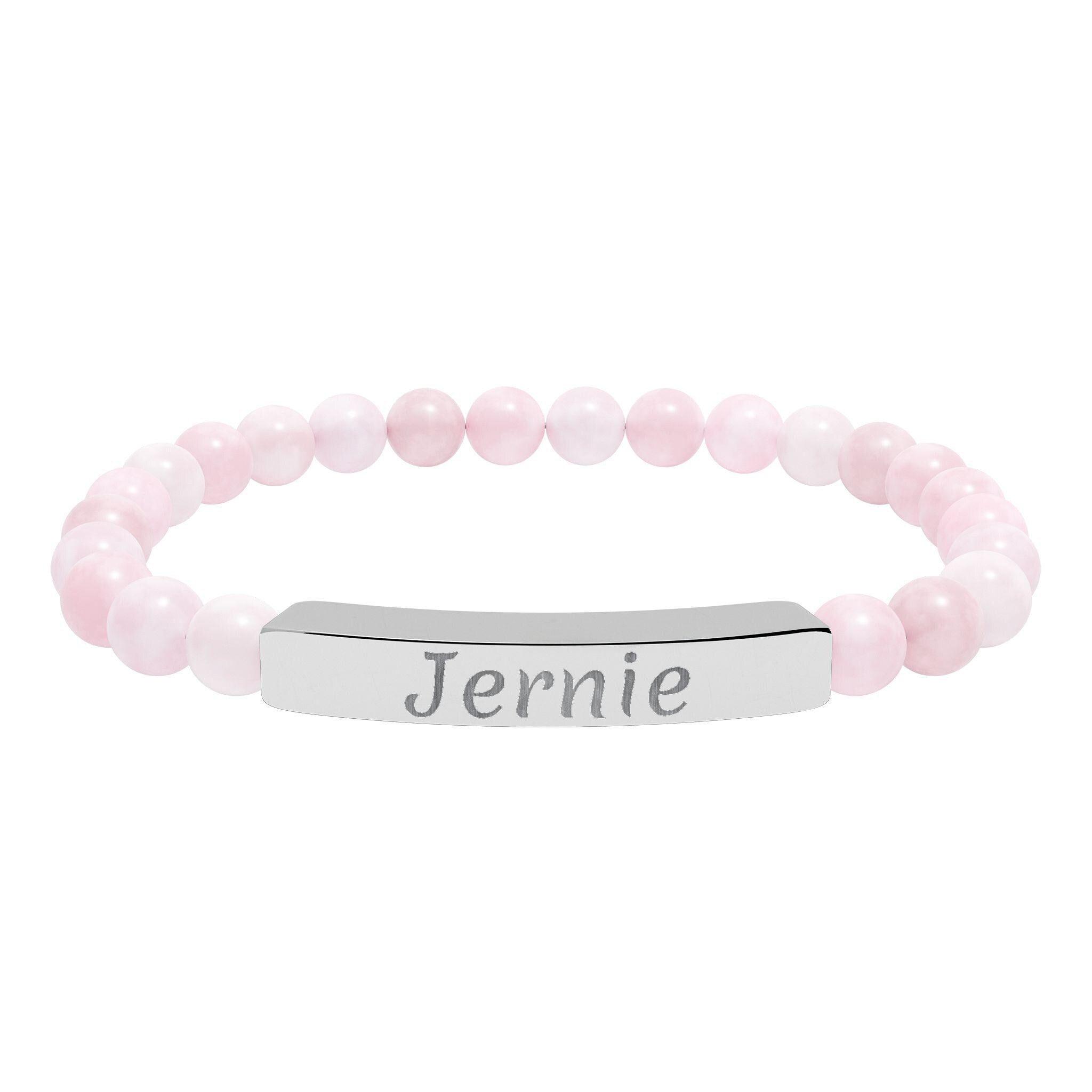 Personalized Engraved Bar Bracelet Natural Stone Stretch Bracelet | Custom Name Jewelry