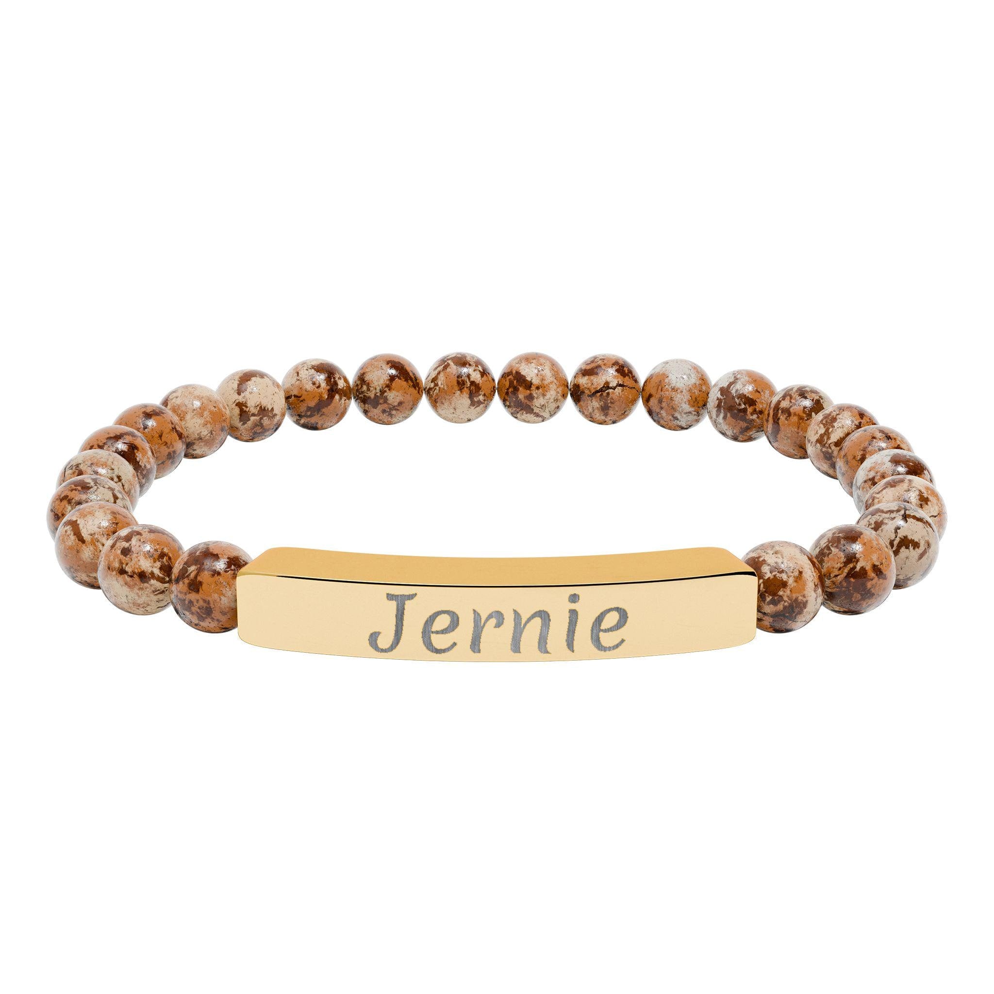 Personalized Engraved Bar Bracelet Natural Stone Stretch Bracelet | Custom Name Jewelry