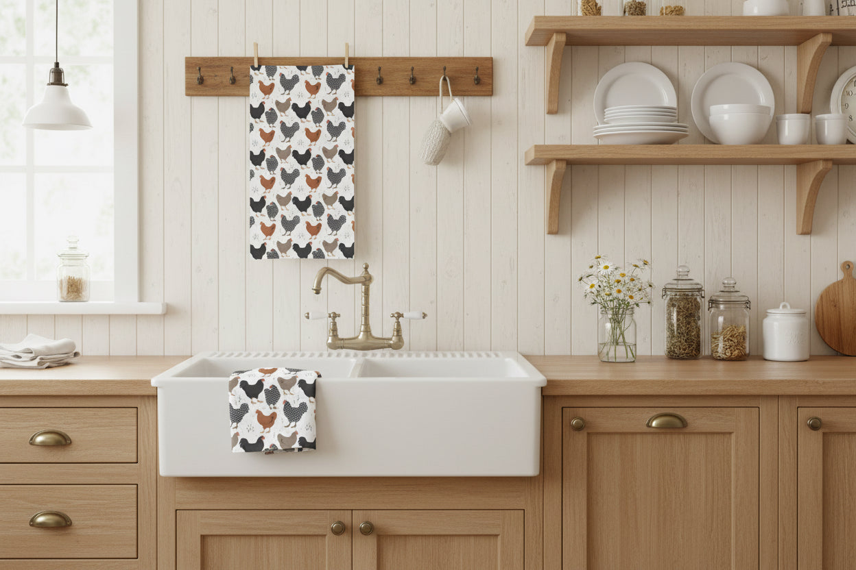 Farmhouse Chicken Hand Towel, Country Kitchen Hen Decor
