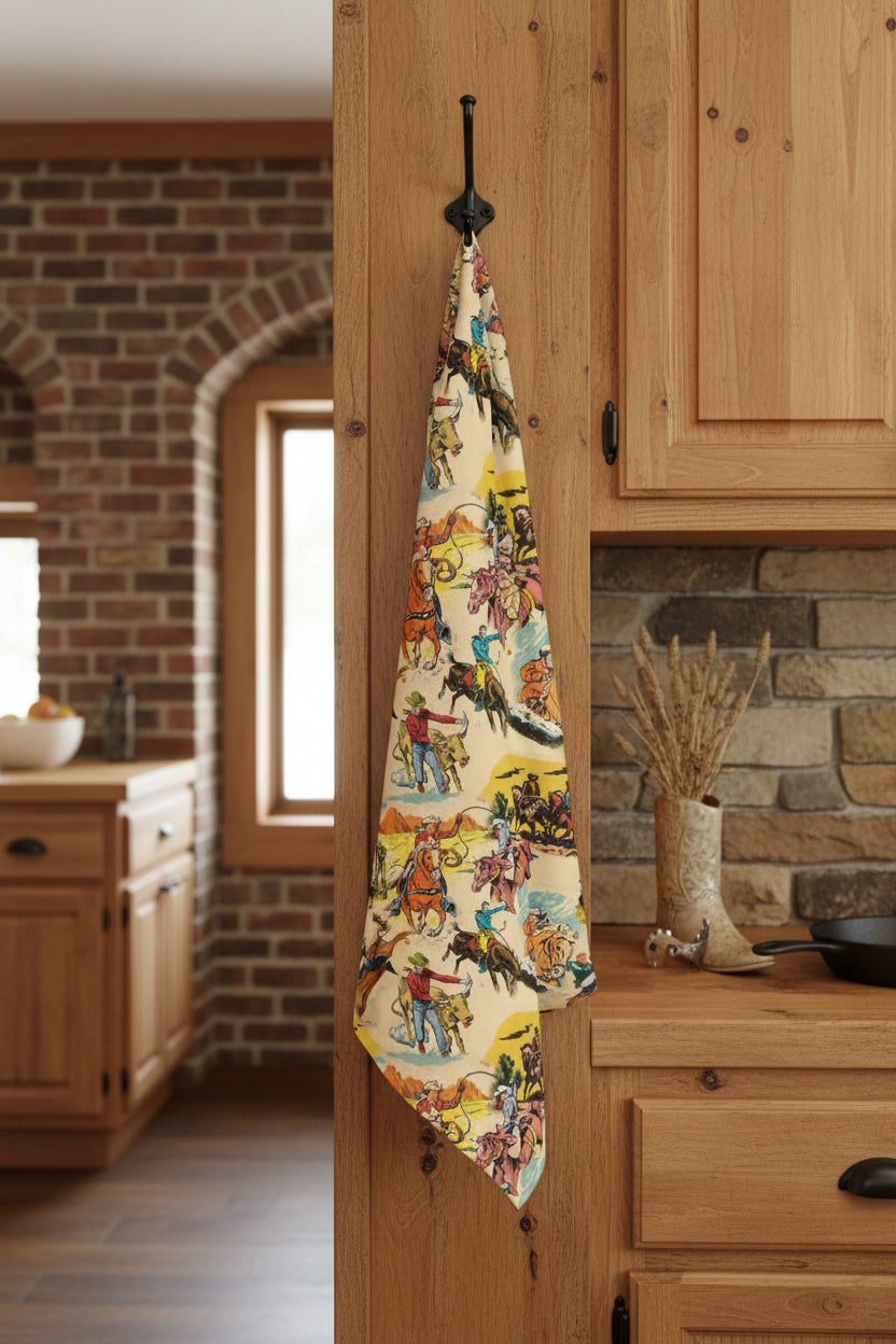 Retro Cowboy Hand Towel, Vintage Western Rodeo Print