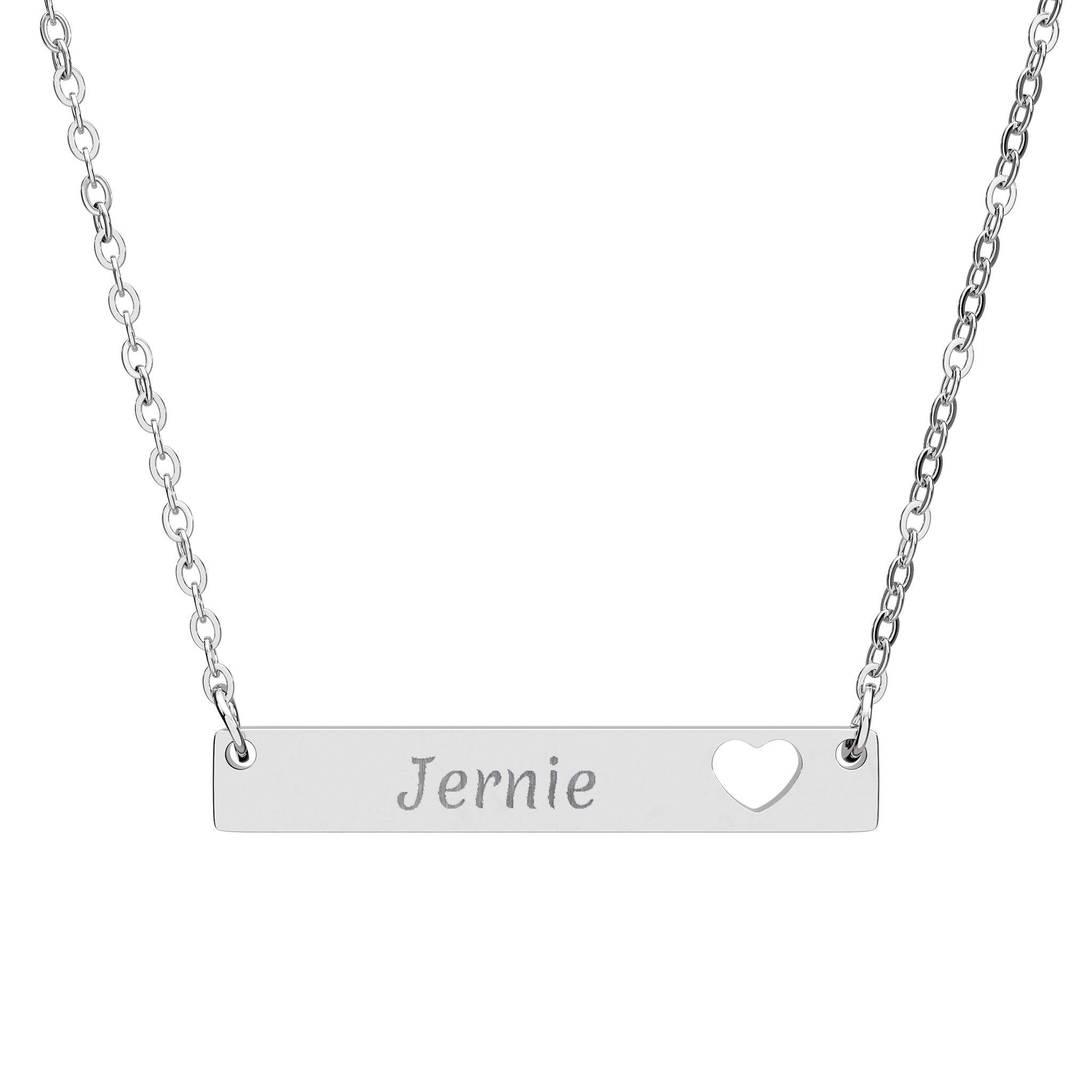 Engraved Name Bar Necklace with Cutout Heart Pendant