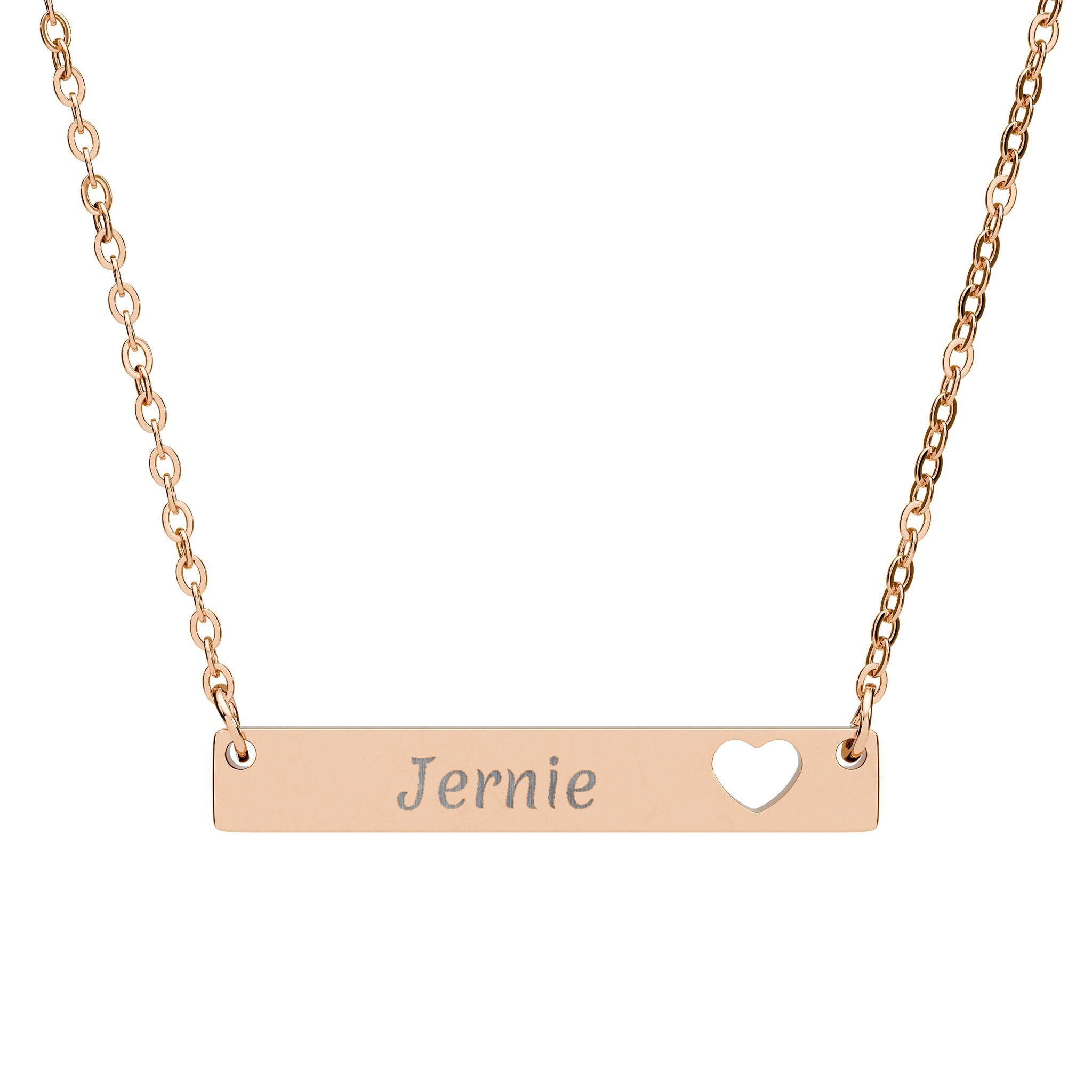 Engraved Name Bar Necklace with Cutout Heart Pendant