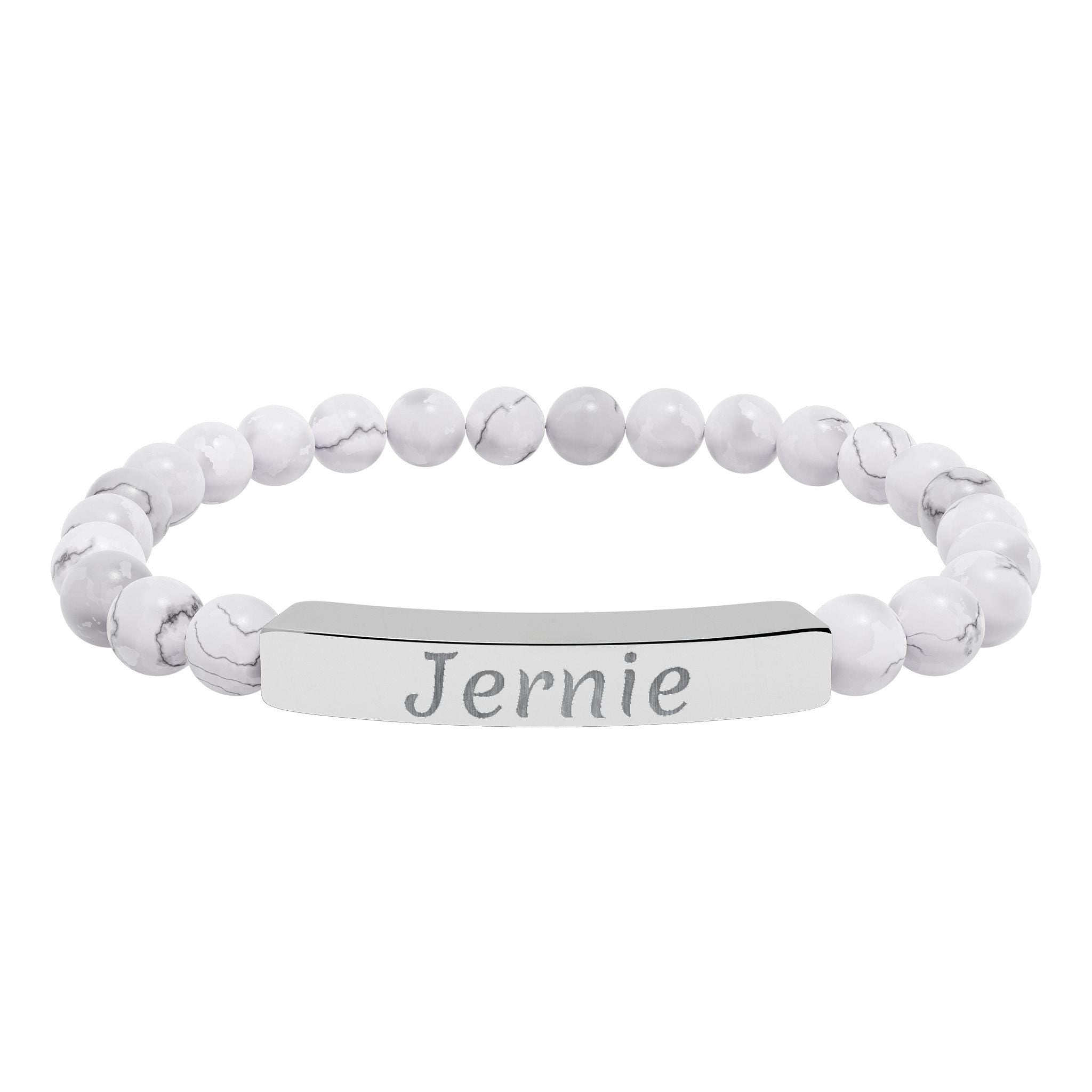 Personalized Engraved Bar Bracelet Natural Stone Stretch Bracelet | Custom Name Jewelry