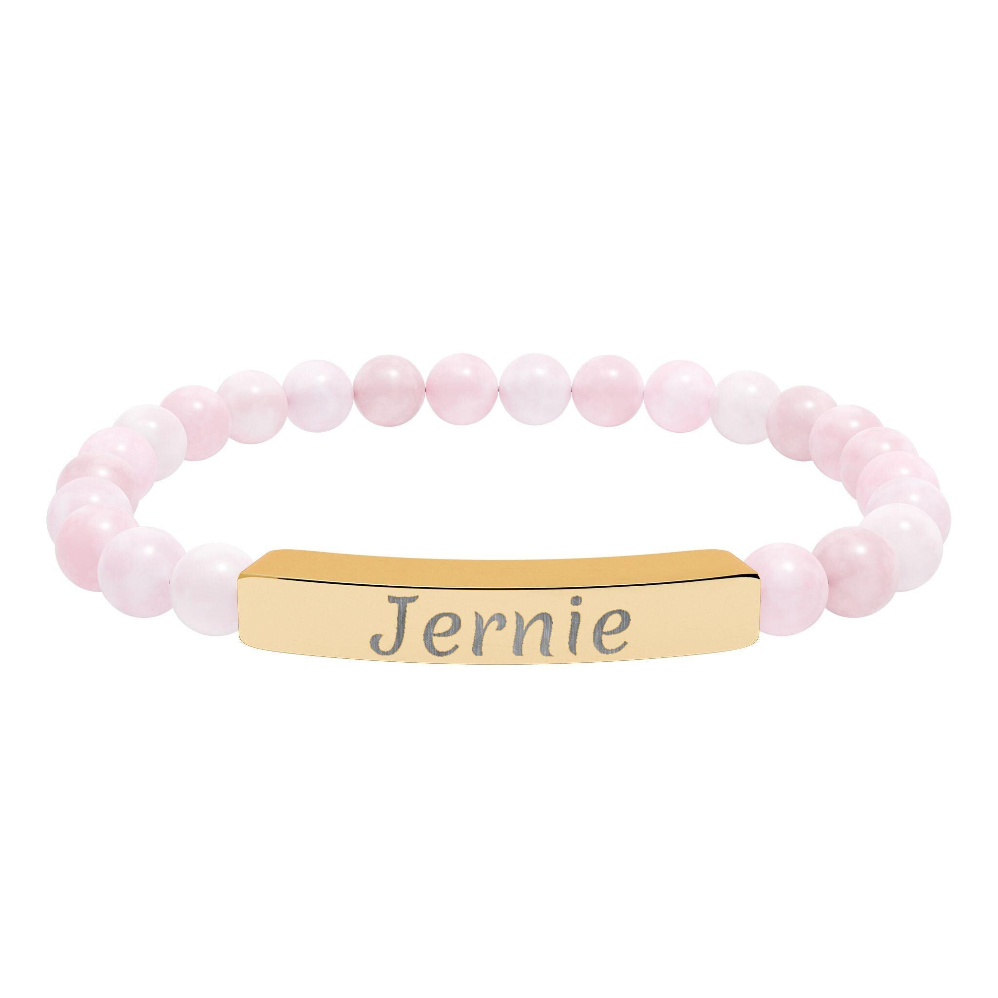 Personalized Engraved Bar Bracelet Natural Stone Stretch Bracelet | Custom Name Jewelry