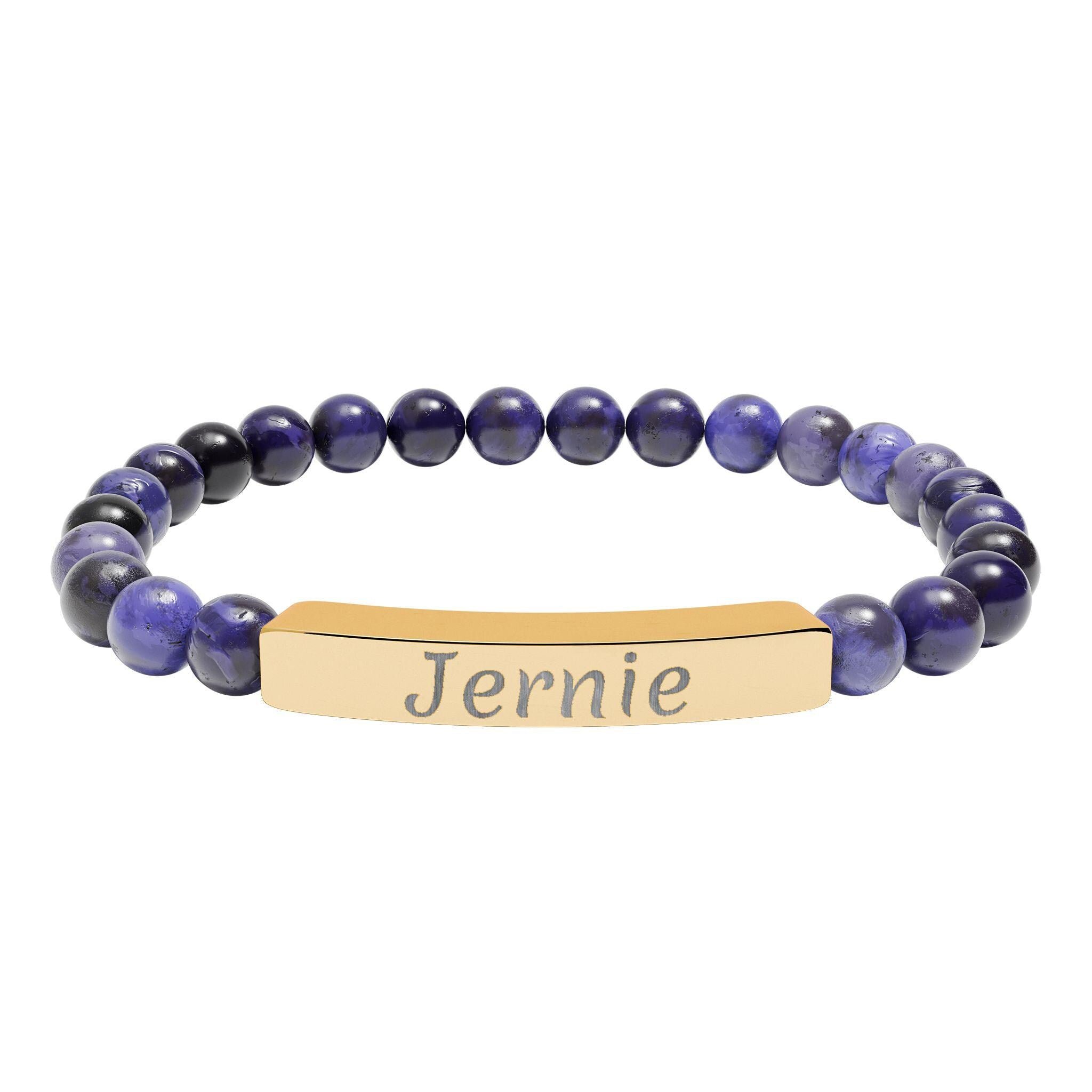 Personalized Engraved Bar Bracelet Natural Stone Stretch Bracelet | Custom Name Jewelry