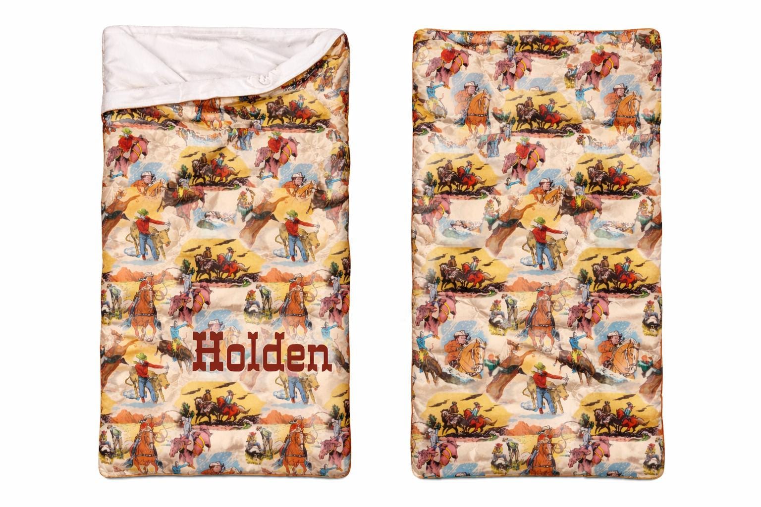 Western Cowboy Pattern Minky Sleeping Bag | Cowboy Print Sleeping Bag