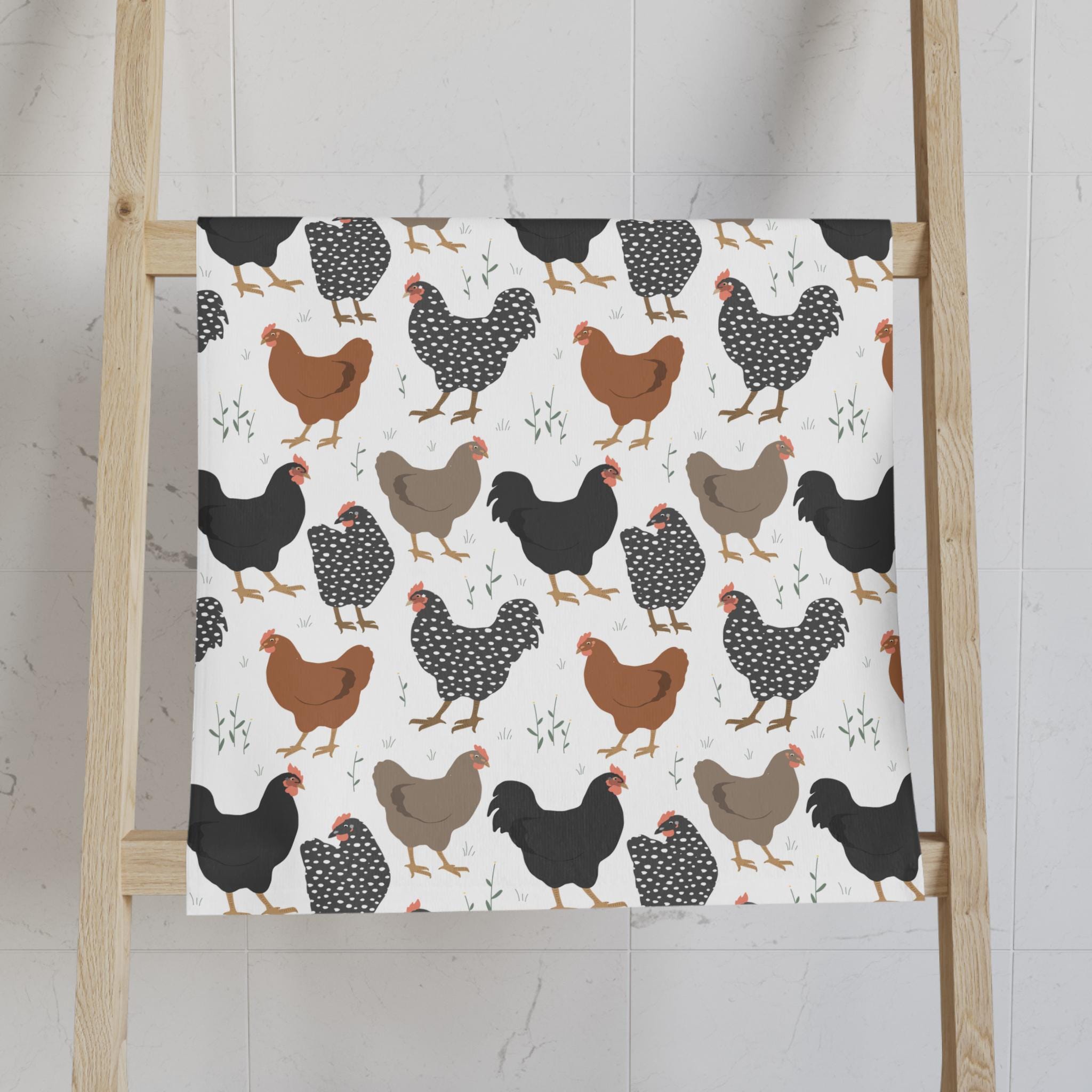 Farmhouse Chicken Hand Towel, Country Kitchen Hen Decor