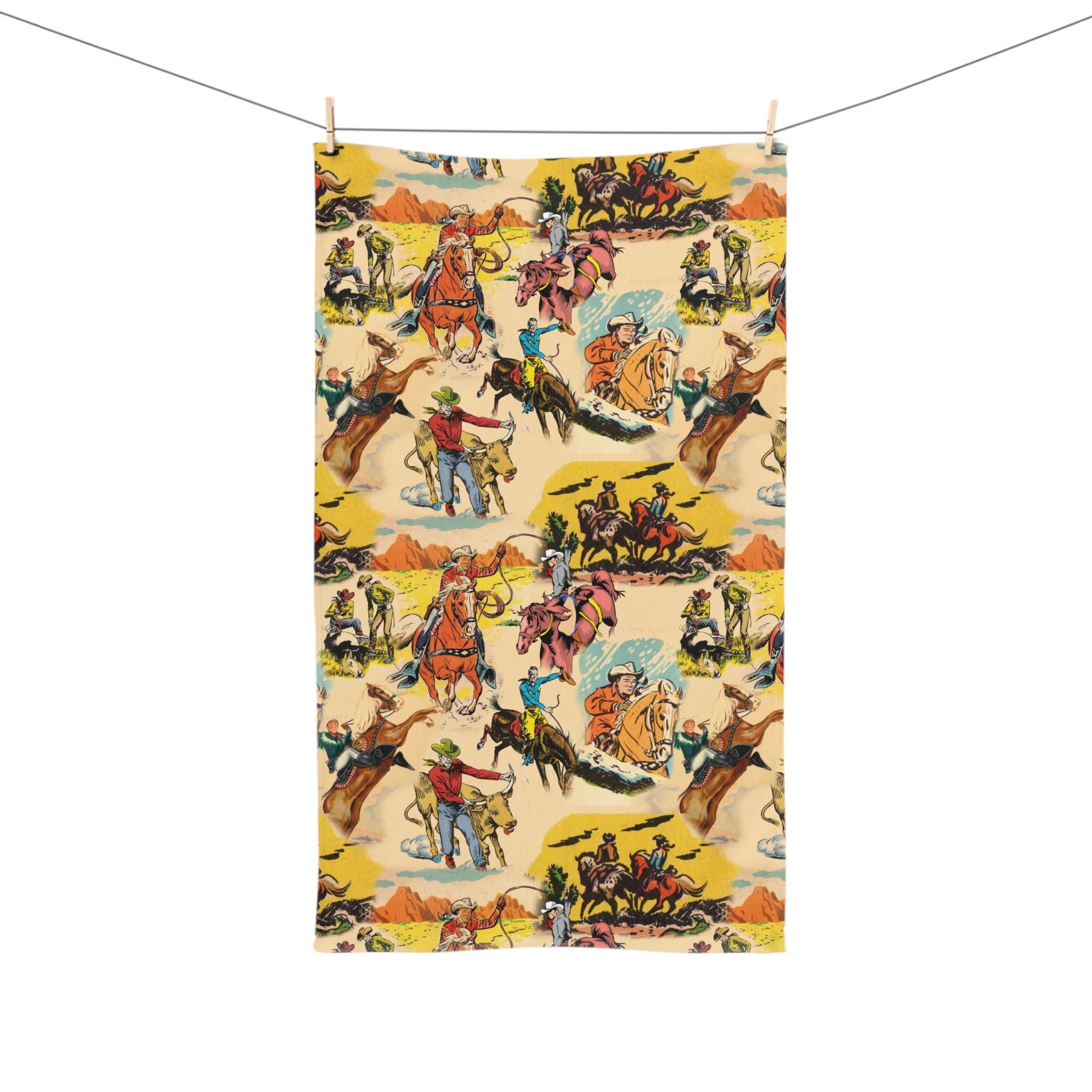 Retro Cowboy Hand Towel, Vintage Western Rodeo Print