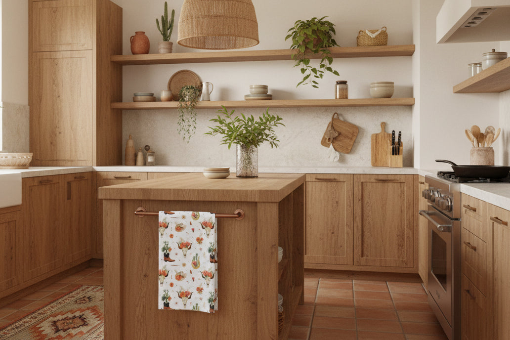 Western Skull & Blooms Hand Towel, Boho Cowgirl Ranch Decor