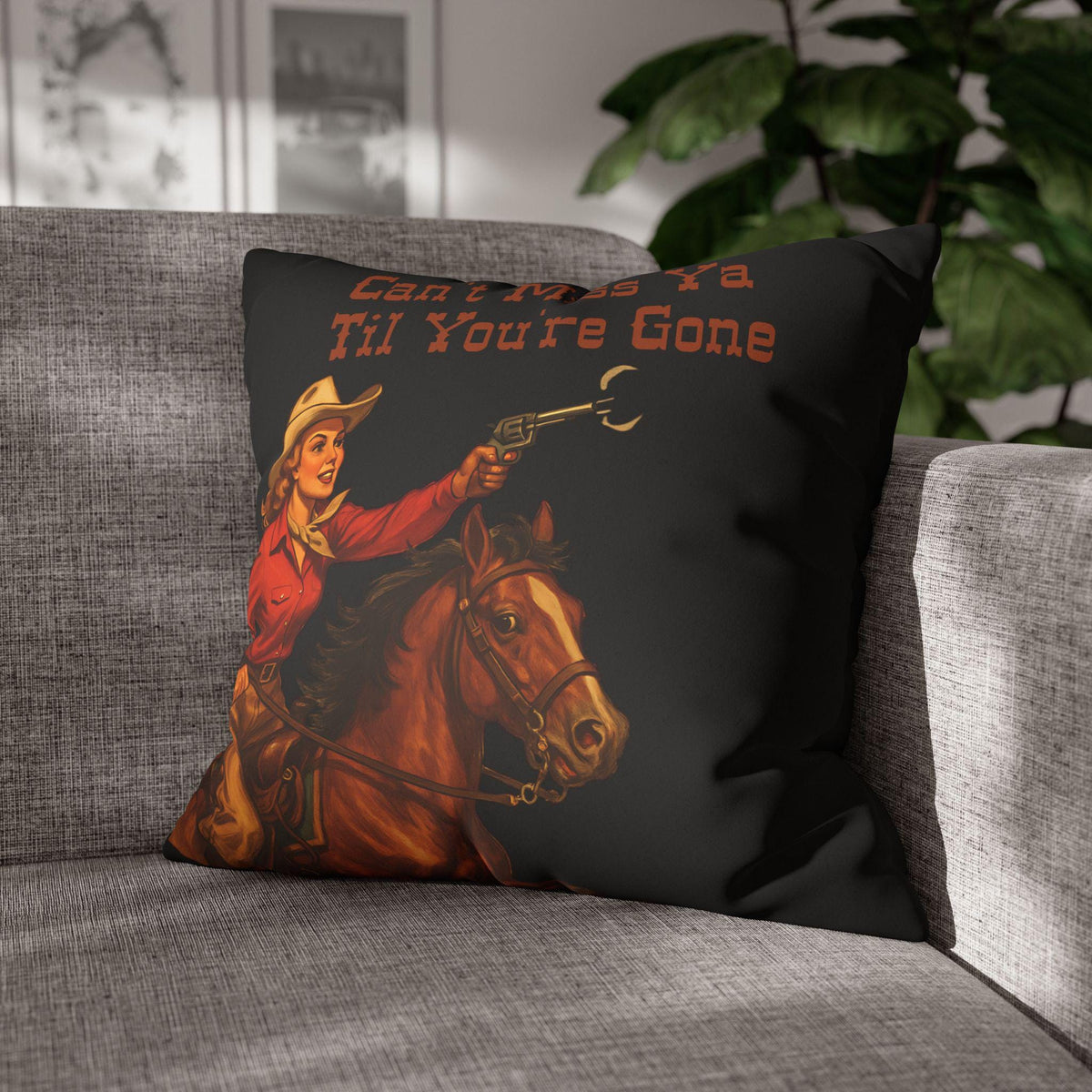 Cowgirl Throw Pillow COVER ONLY, Vintage Western Faux Suede Decor