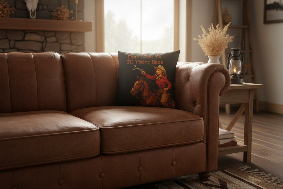 Cowgirl Throw Pillow COVER ONLY, Vintage Western Faux Suede Decor