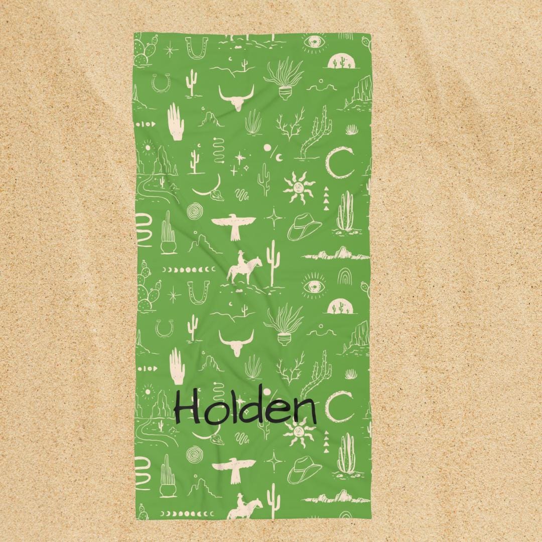 Personalized Cowboy and Cowgirl Kids Towel | Western Horse Beach & Bath Towel with Name