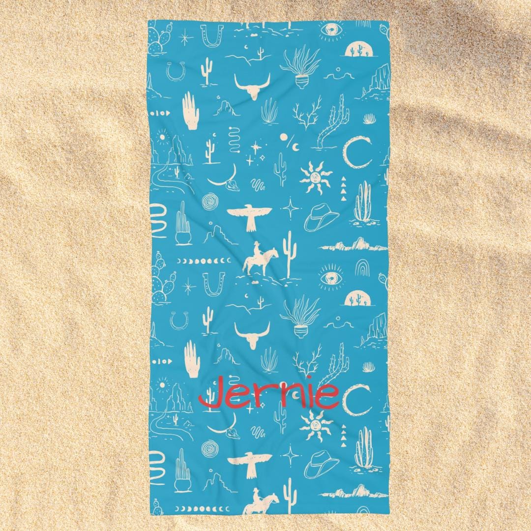 Personalized Cowboy and Cowgirl Kids Towel | Western Horse Beach & Bath Towel with Name