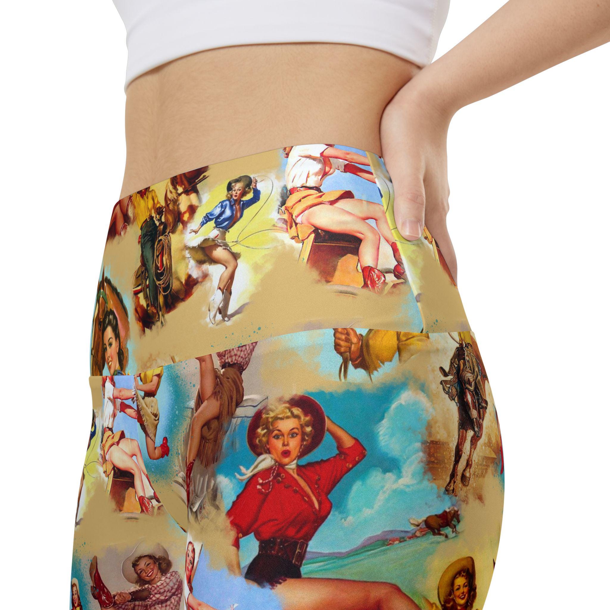 Retro Cowgirl Print Womens Biker Shorts | Western Workout Shorts