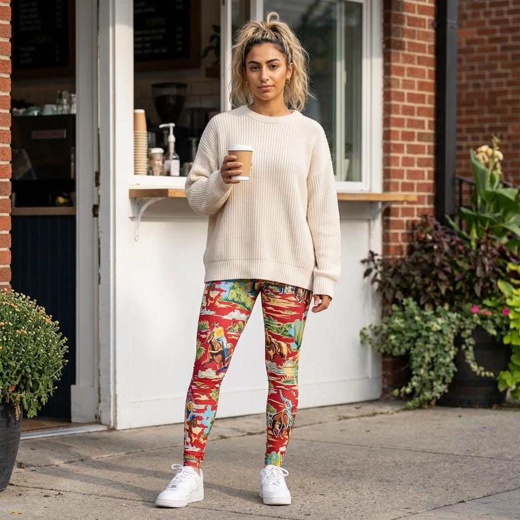 Western Cowboy Leggings | Vintage Rodeo Scene Leggings | Cowgirl Desert Print Leggings