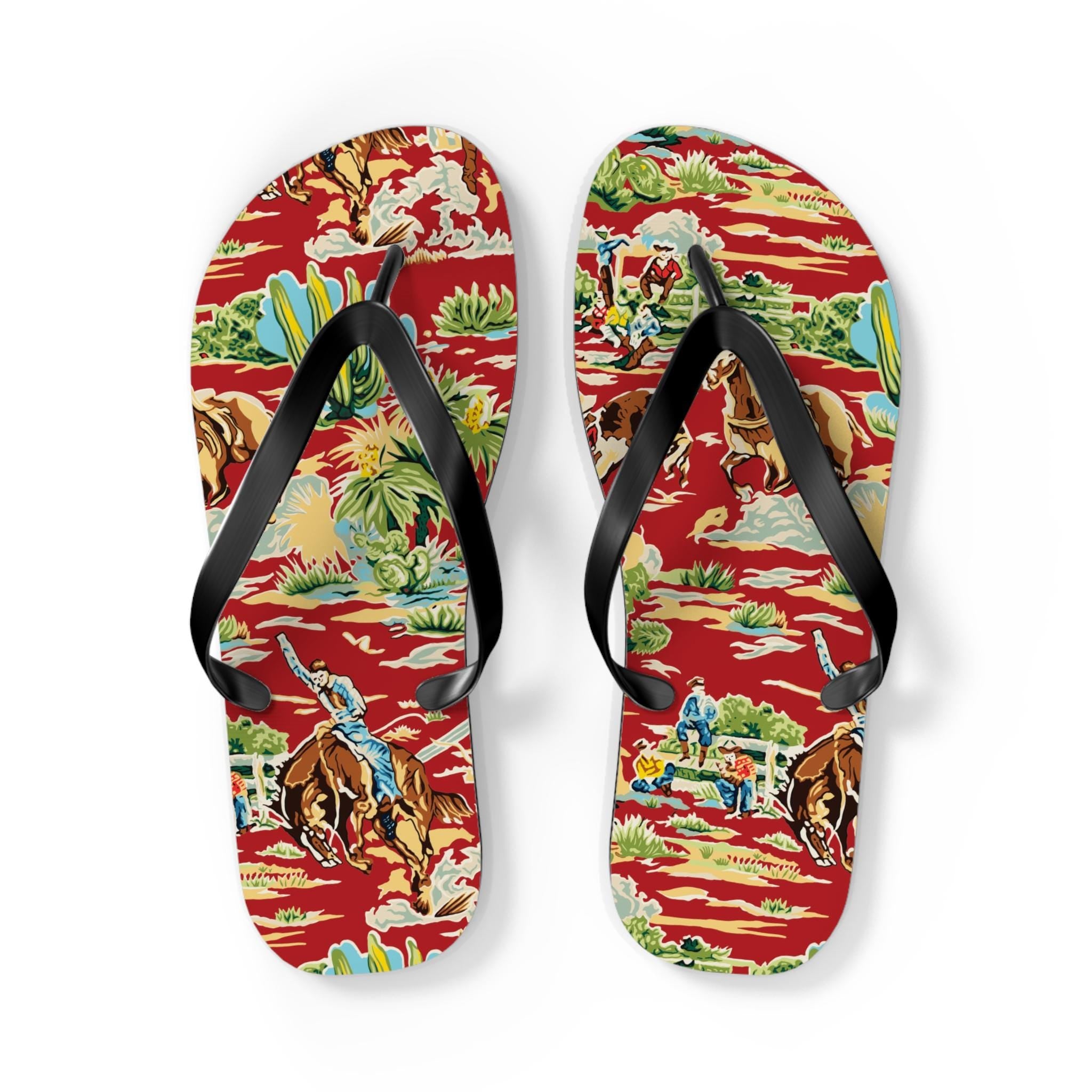 Western Cowboy Flip Flops | Vintage Cowboy & Cactus Print Sandals