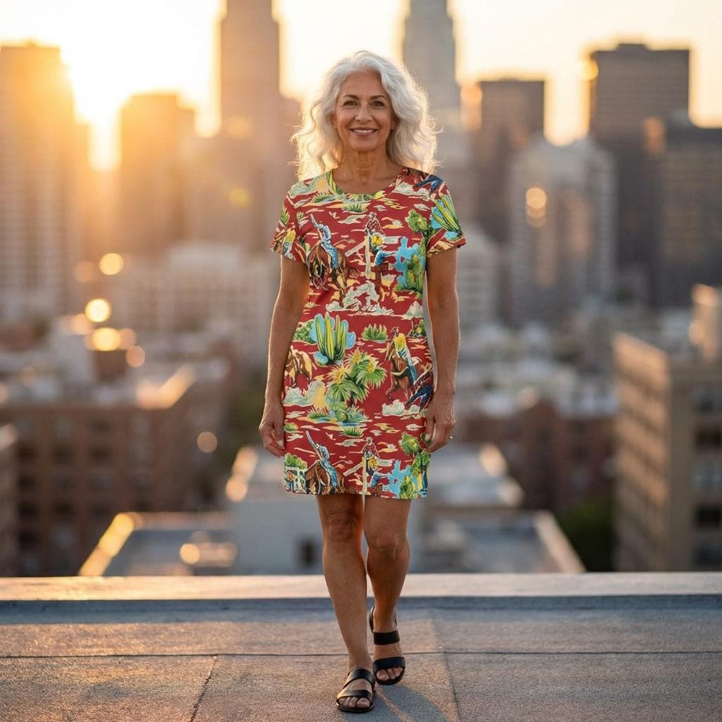 Western Cowboy T-Shirt Dress | Vintage Cowboy Print Dress