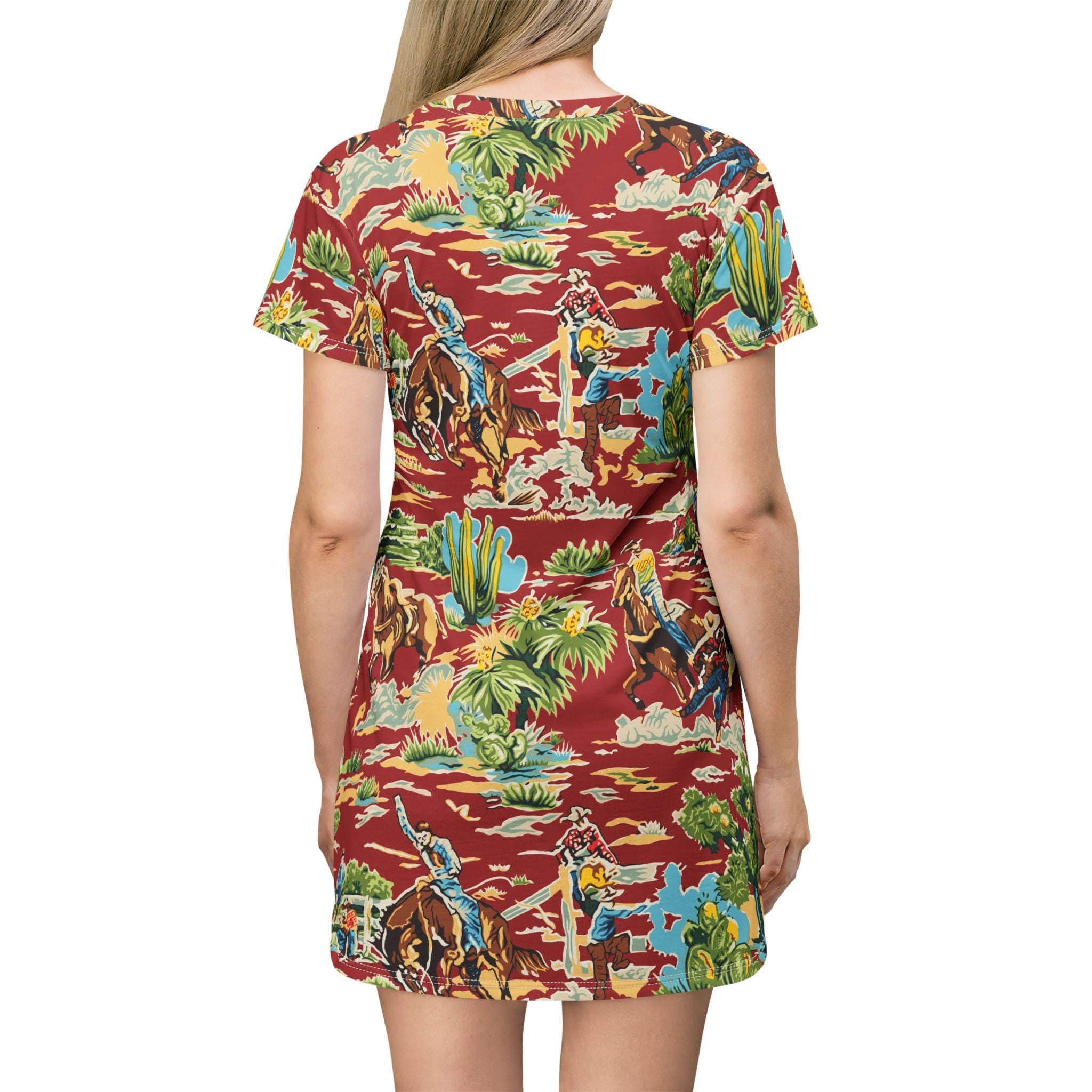 Western Cowboy T-Shirt Dress | Vintage Cowboy Print Dress